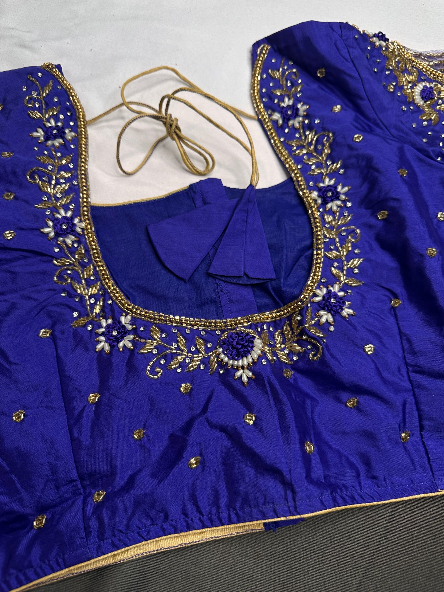 Blue Net Silk Maggam Aari Blouse - 