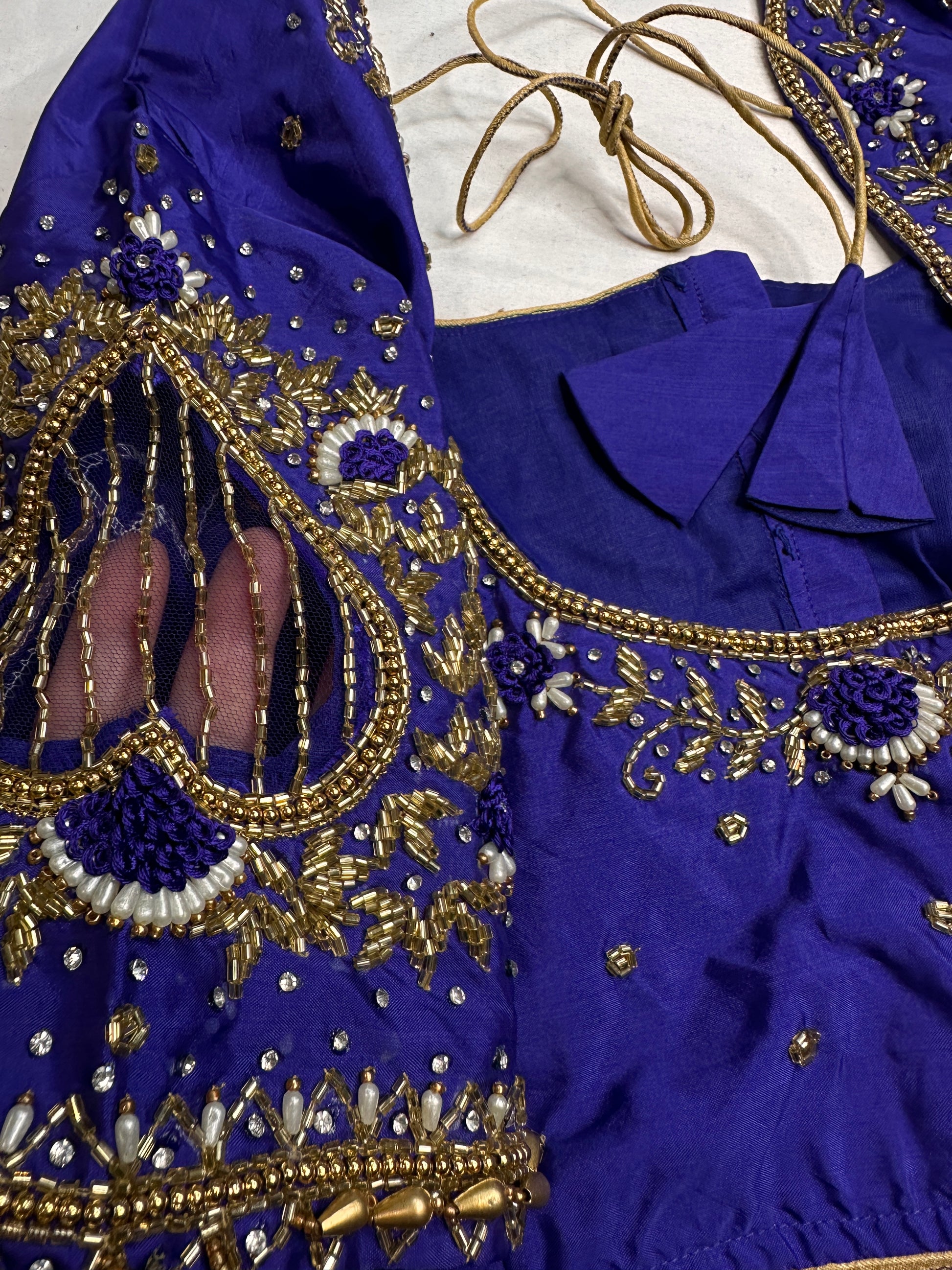 Blue Net Silk Maggam Aari Blouse - 