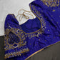 Blue Net Silk Maggam Aari Blouse - 