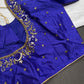 Blue Net Silk Maggam Aari Blouse - 