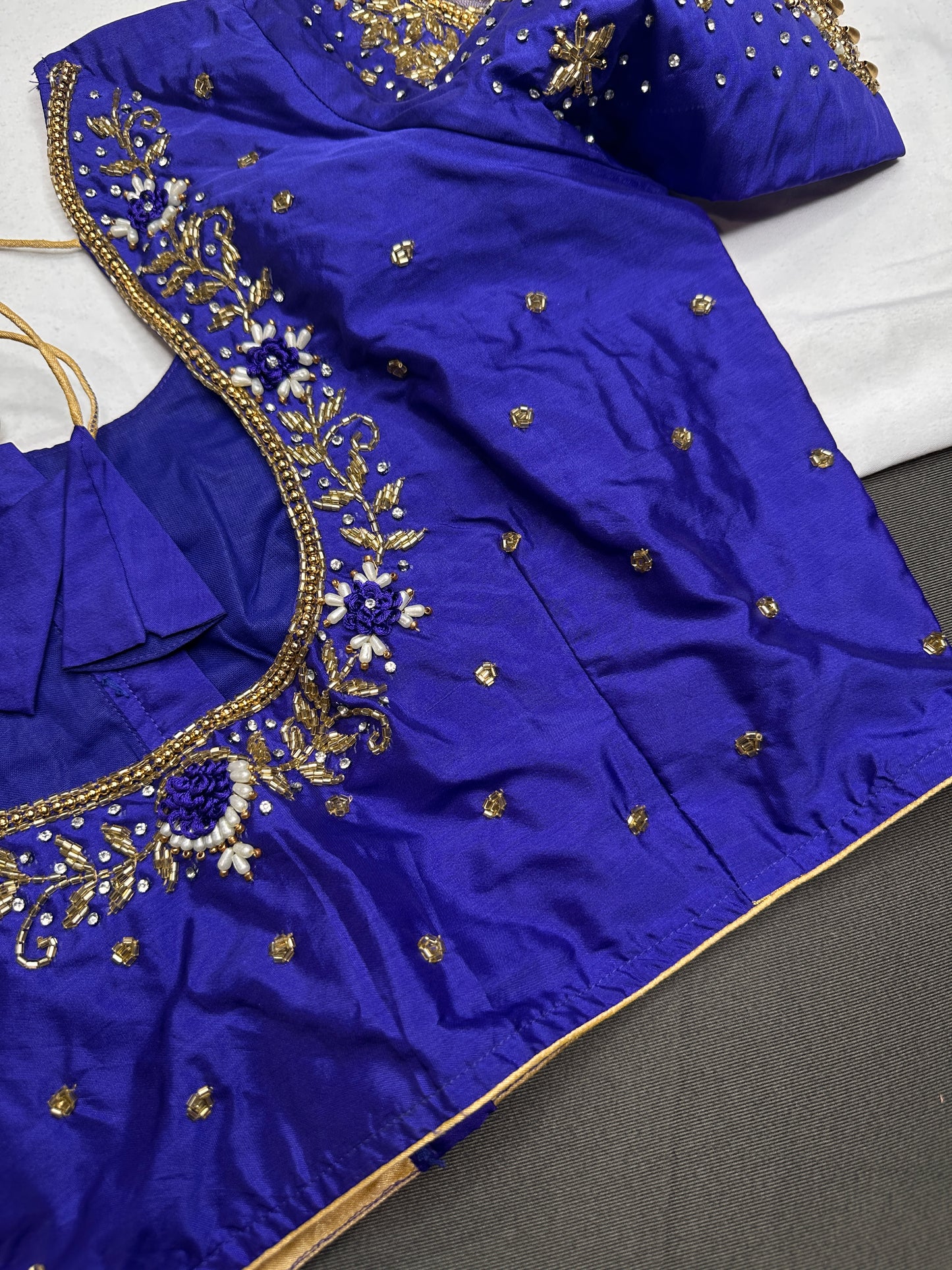 Blue Net Silk Maggam Aari Blouse - 