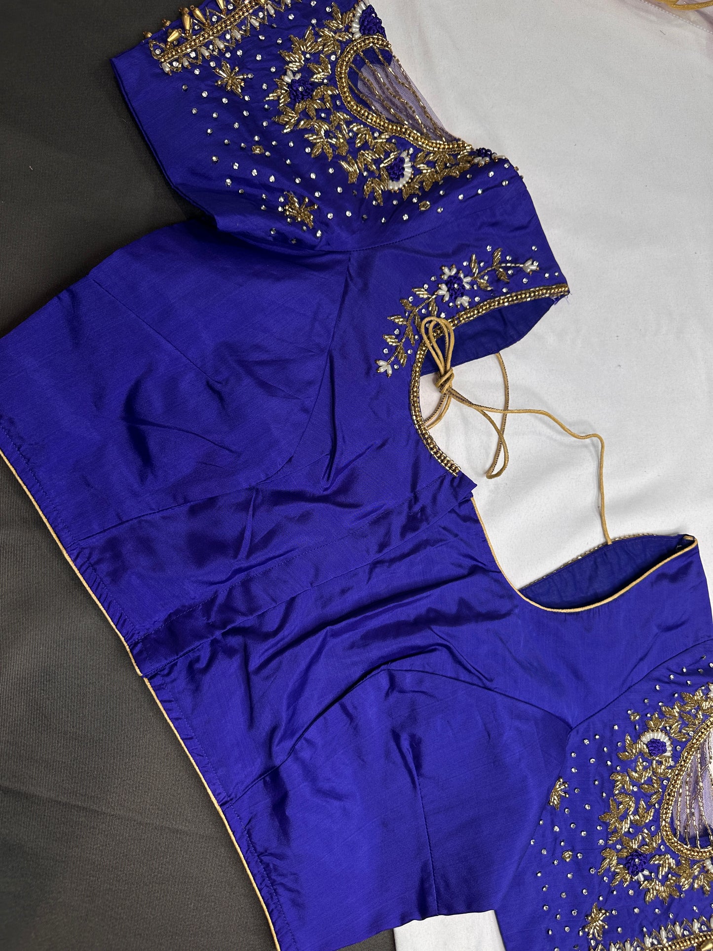Blue Net Silk Maggam Aari Blouse - 