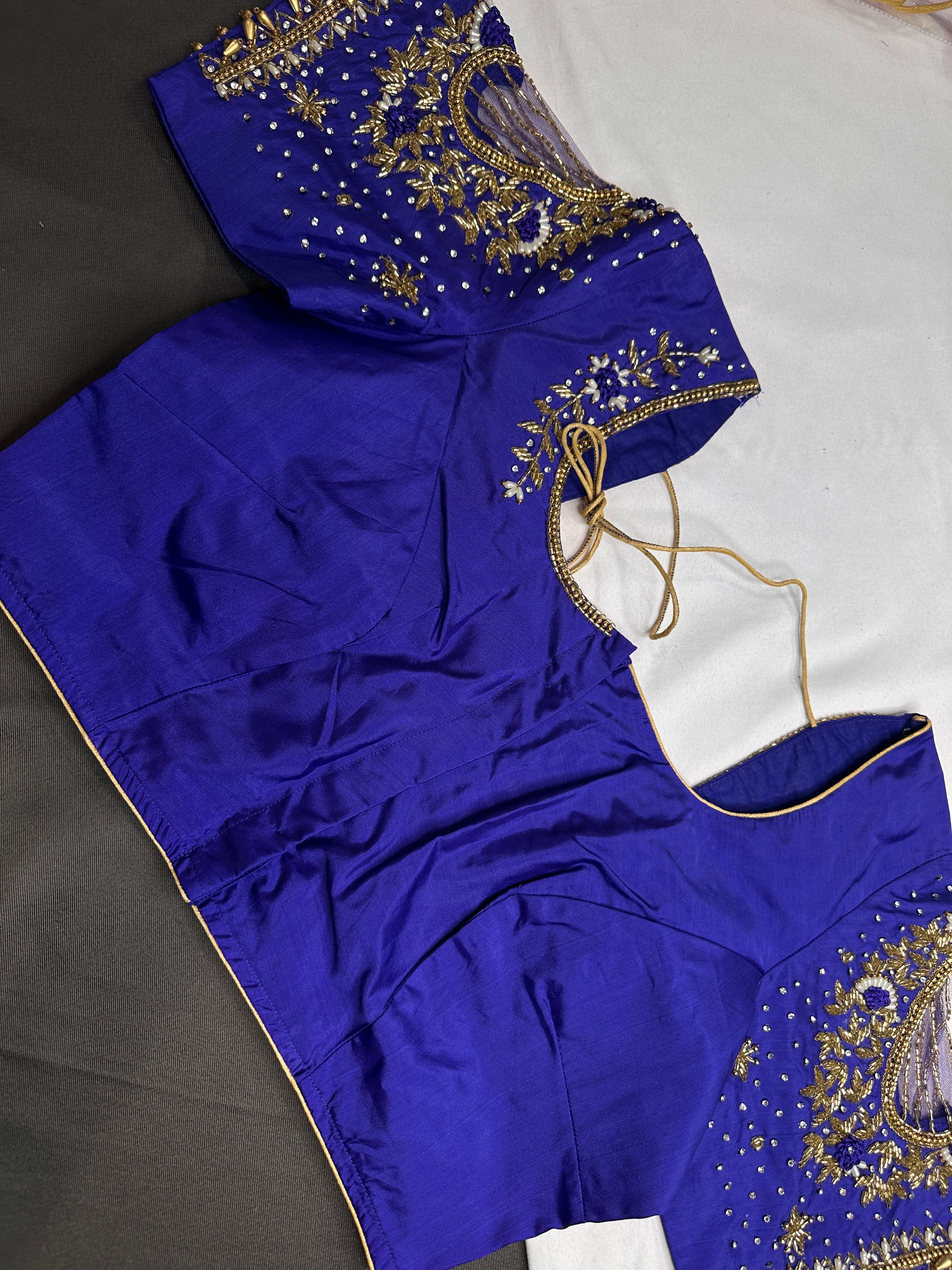 Blue Net Silk Maggam Aari Blouse - 