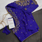 Blue Net Silk Maggam Aari Blouse - 