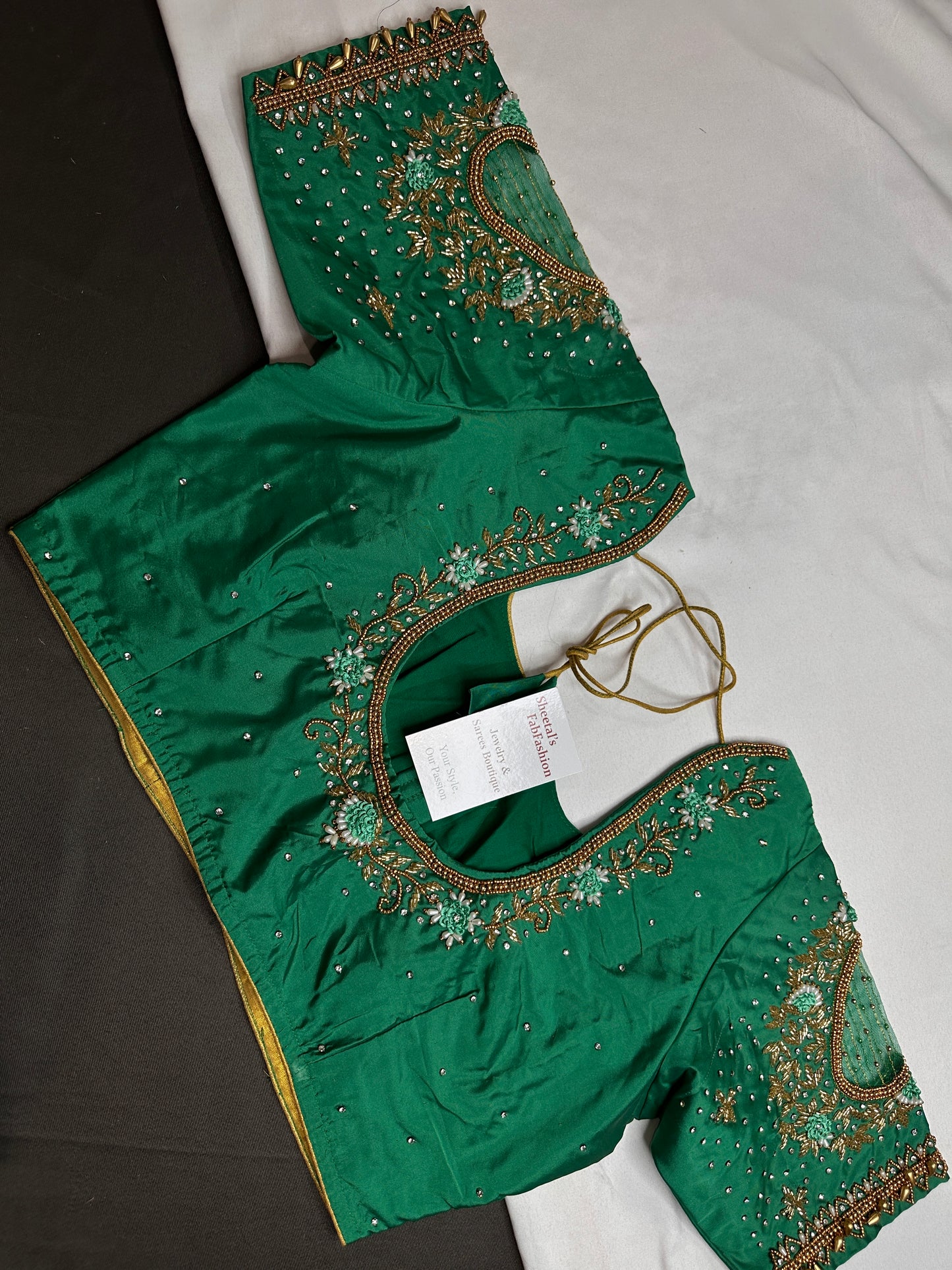 Green Net Silk Maggam Aari Blouse - 