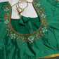 Green Net Silk Maggam Aari Blouse - 