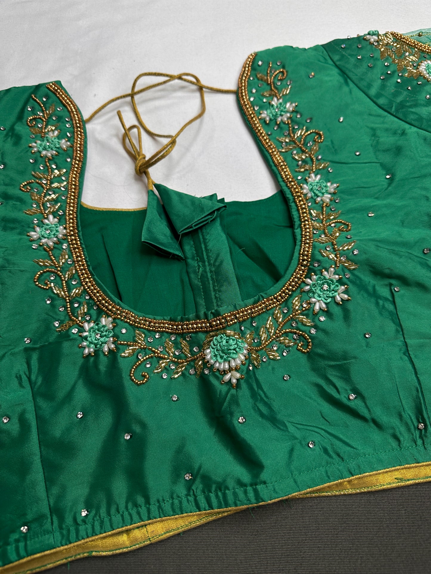 Green Net Silk Maggam Aari Blouse - 
