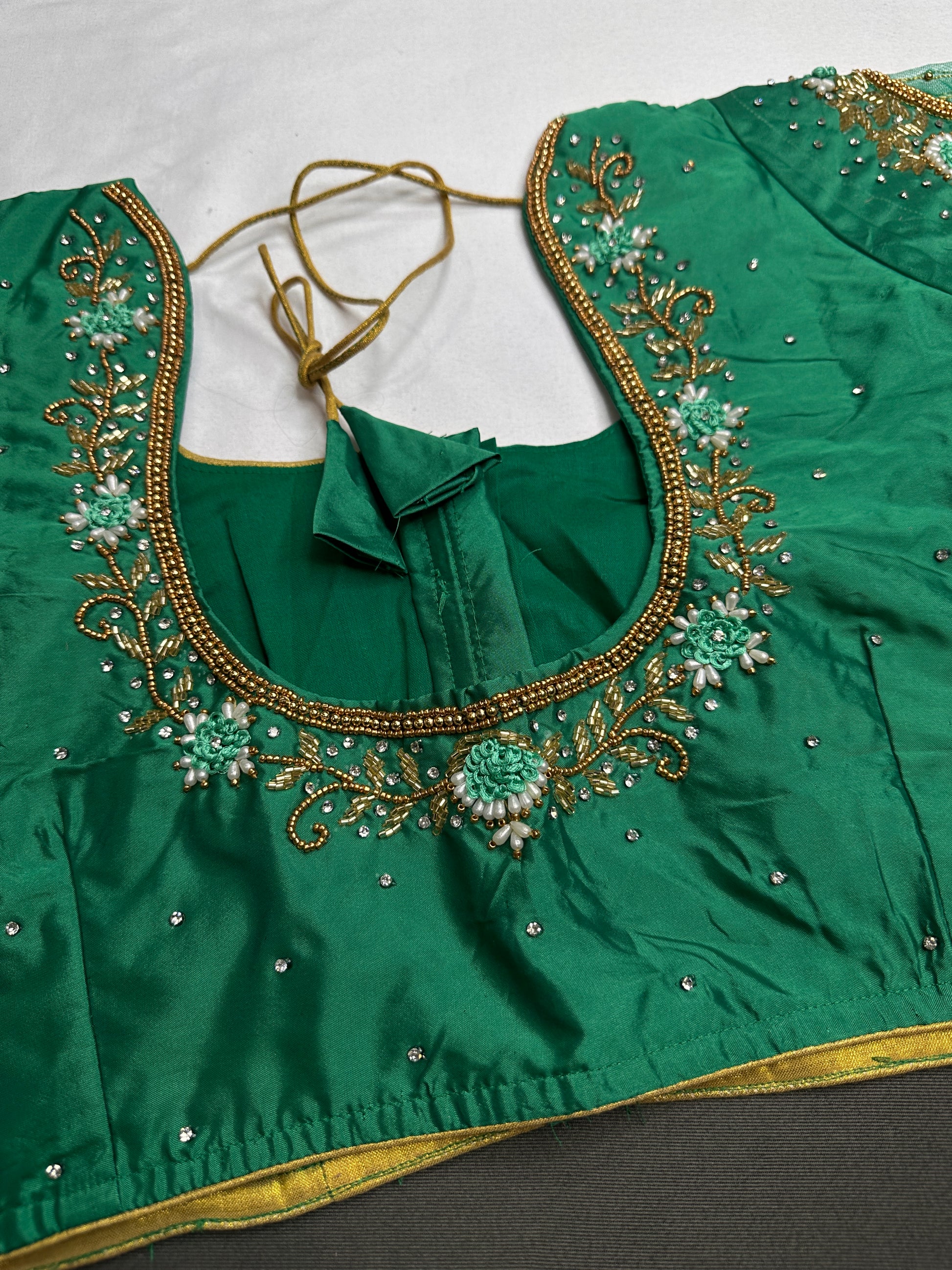 Green Net Silk Maggam Aari Blouse - 
