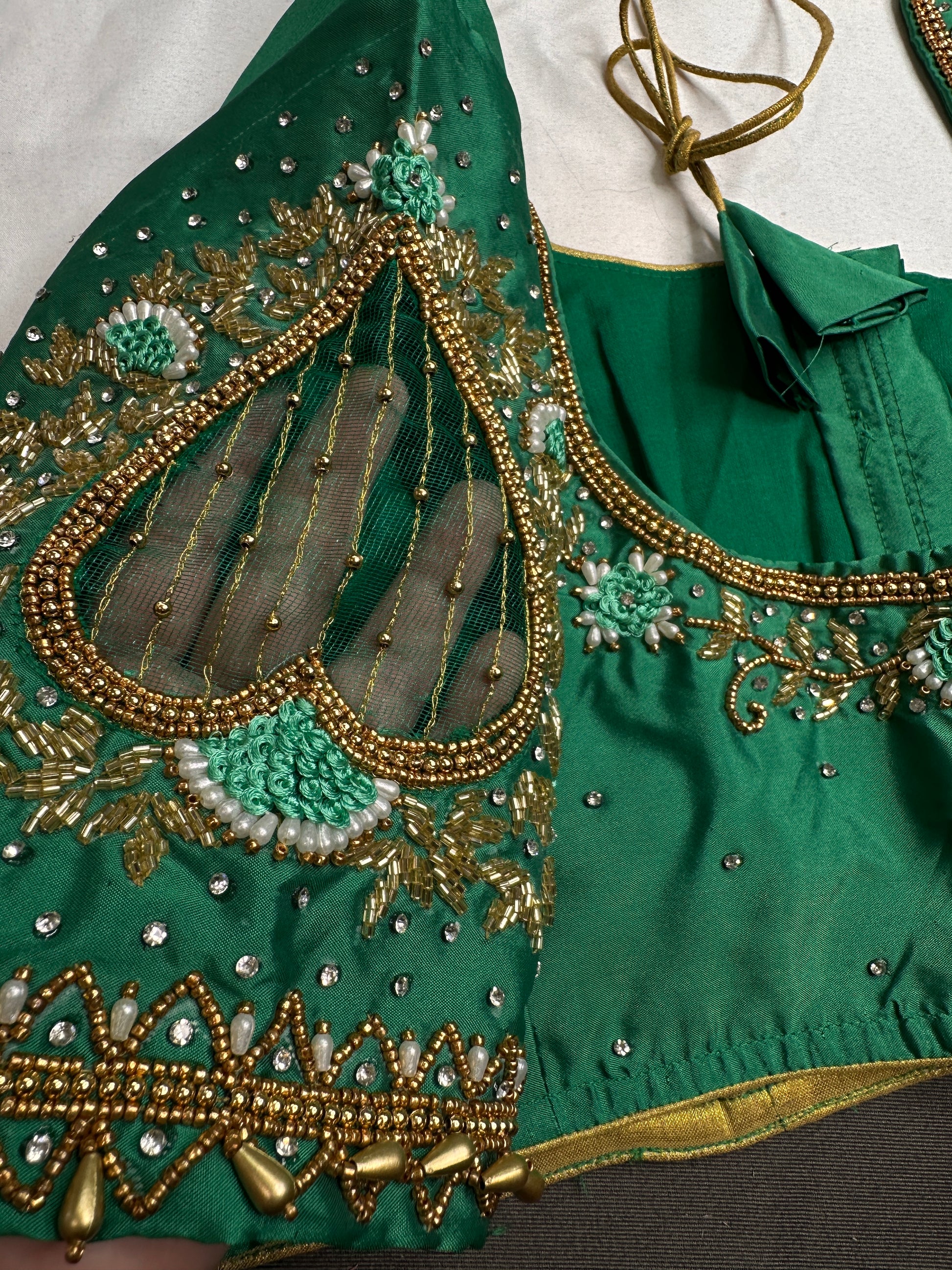Green Net Silk Maggam Aari Blouse - 