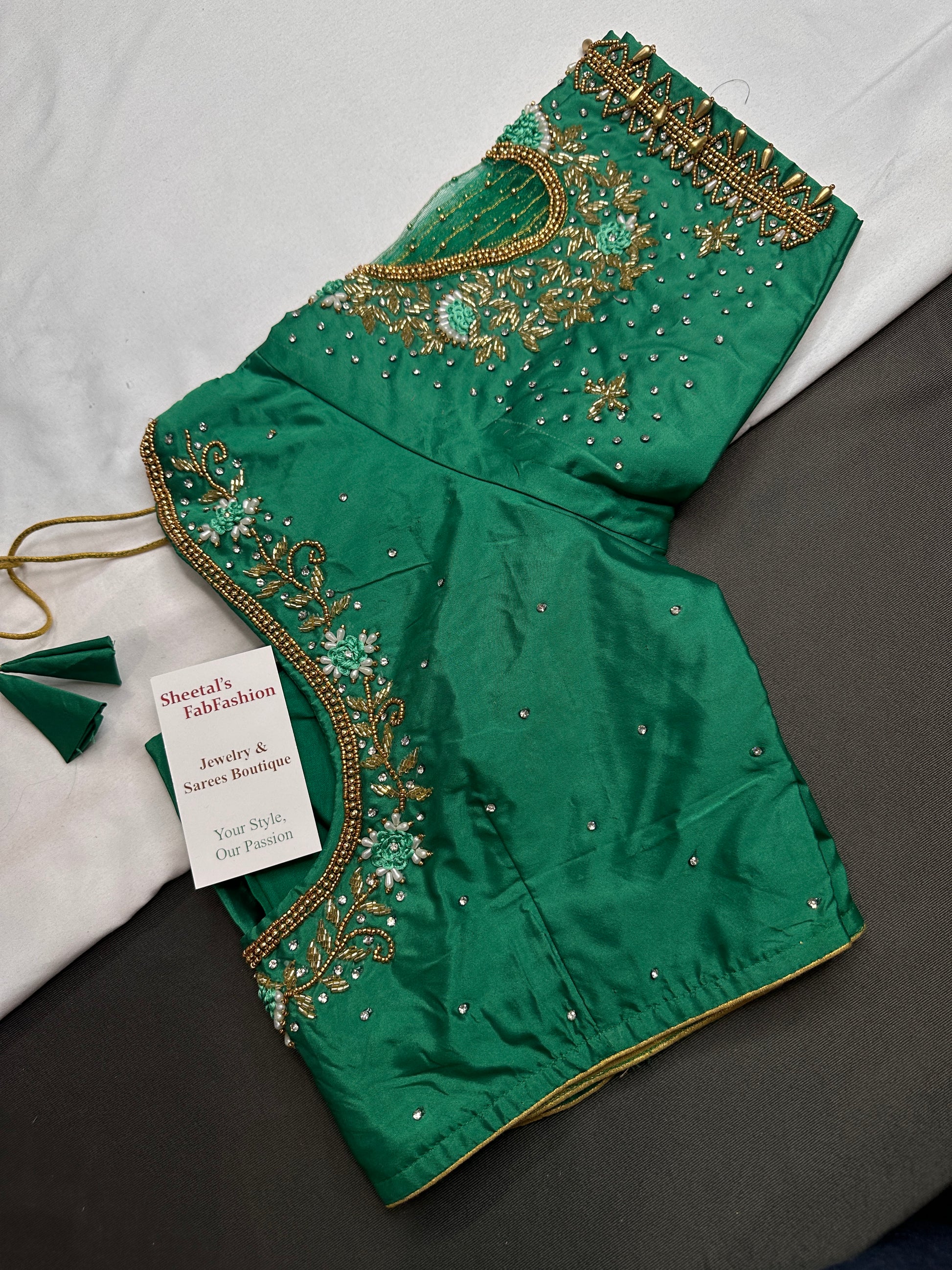 Green Net Silk Maggam Aari Blouse - 