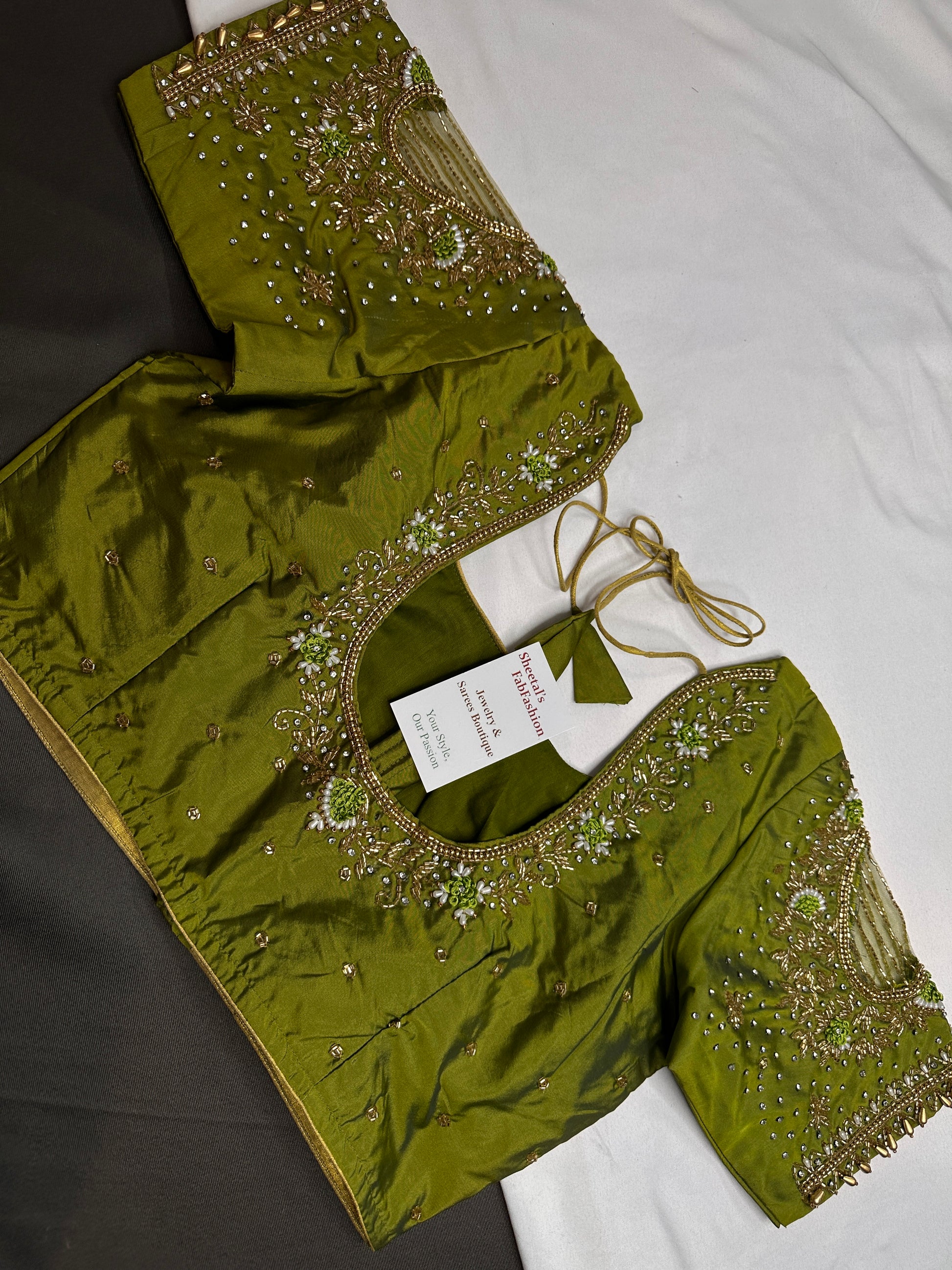 Green Net Silk Maggam Aari Blouse - 