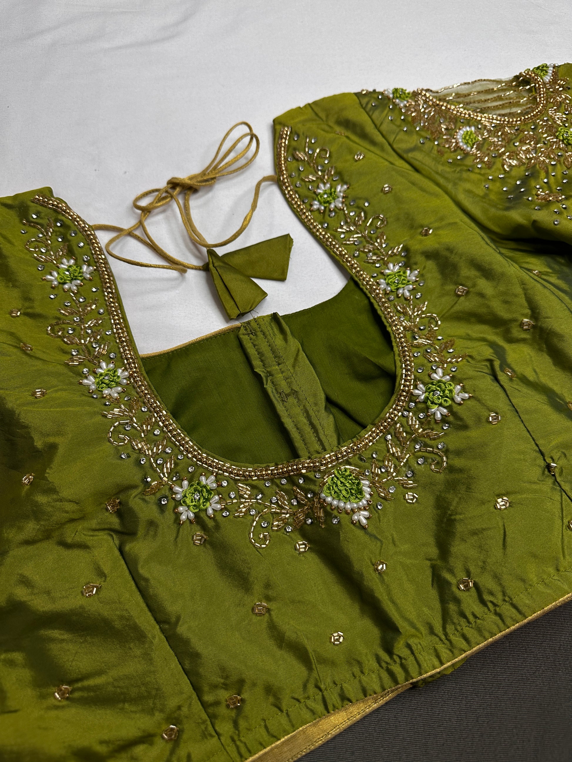 Green Net Silk Maggam Aari Blouse - 