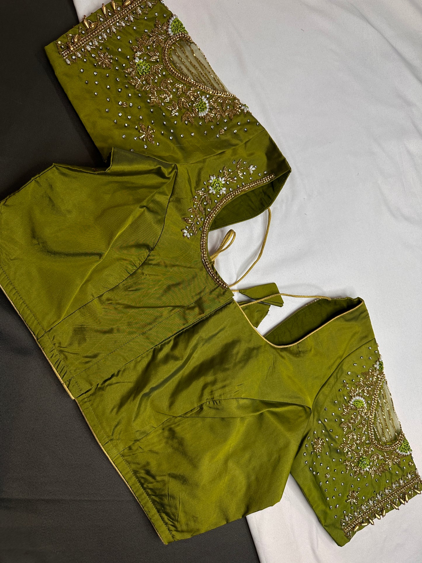 Green Net Silk Maggam Aari Blouse - 