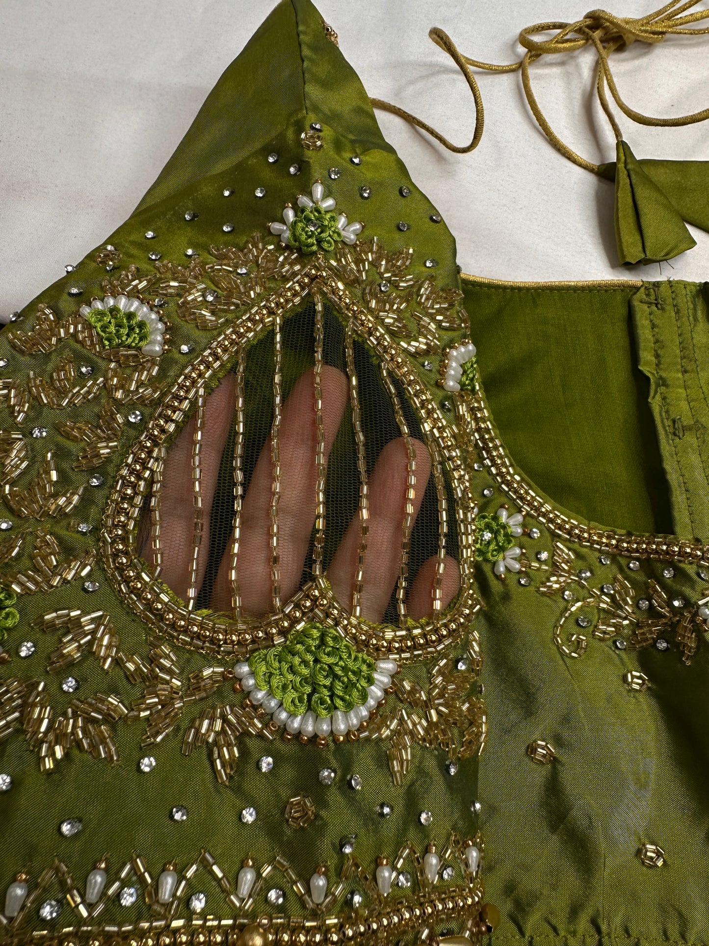 Green Net Silk Maggam Aari Blouse - 