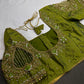 Green Net Silk Maggam Aari Blouse - 