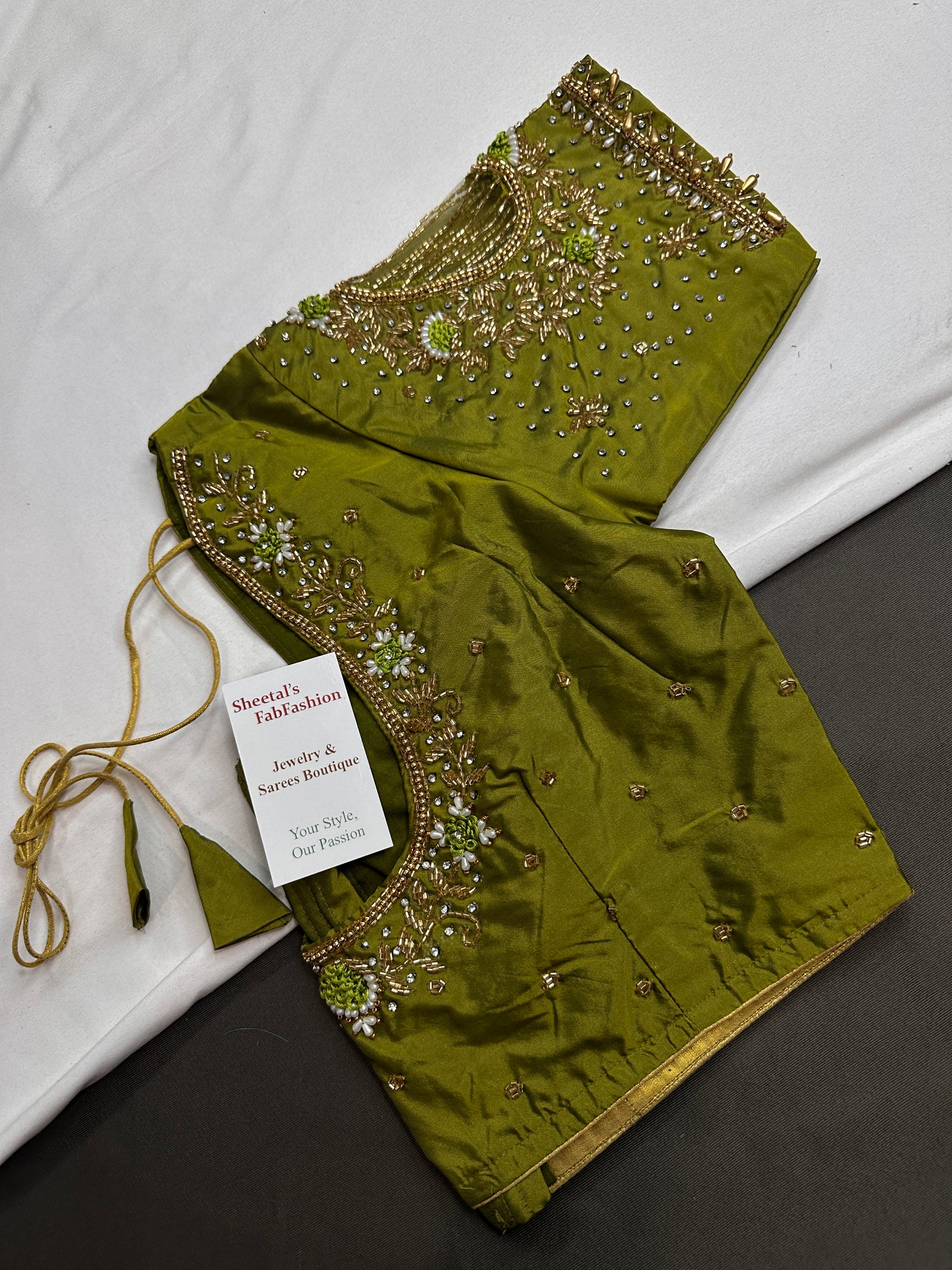 Green Net Silk Maggam Aari Blouse - 