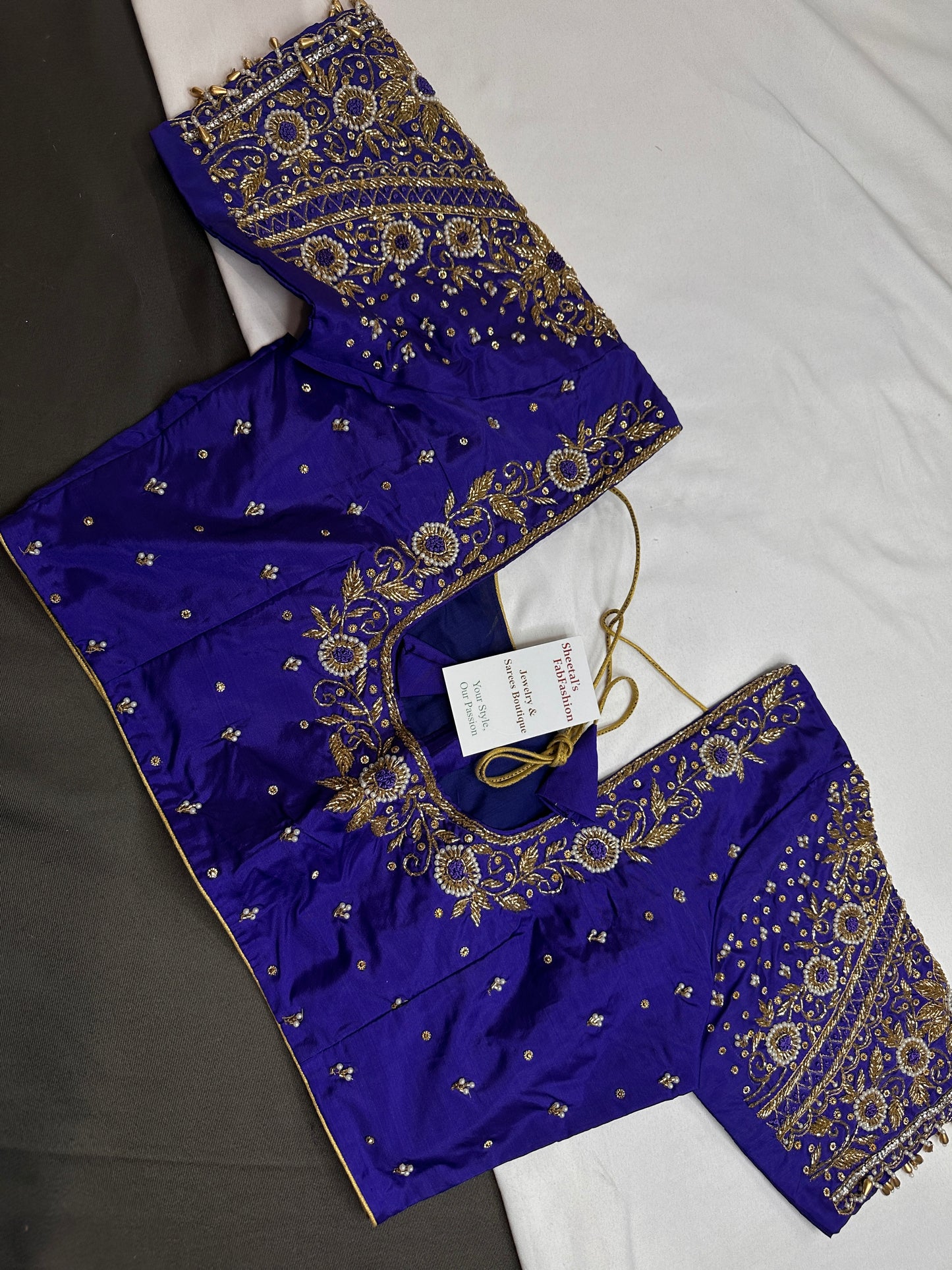 Blue Pattu Silk Maggam Aari Blouse - 