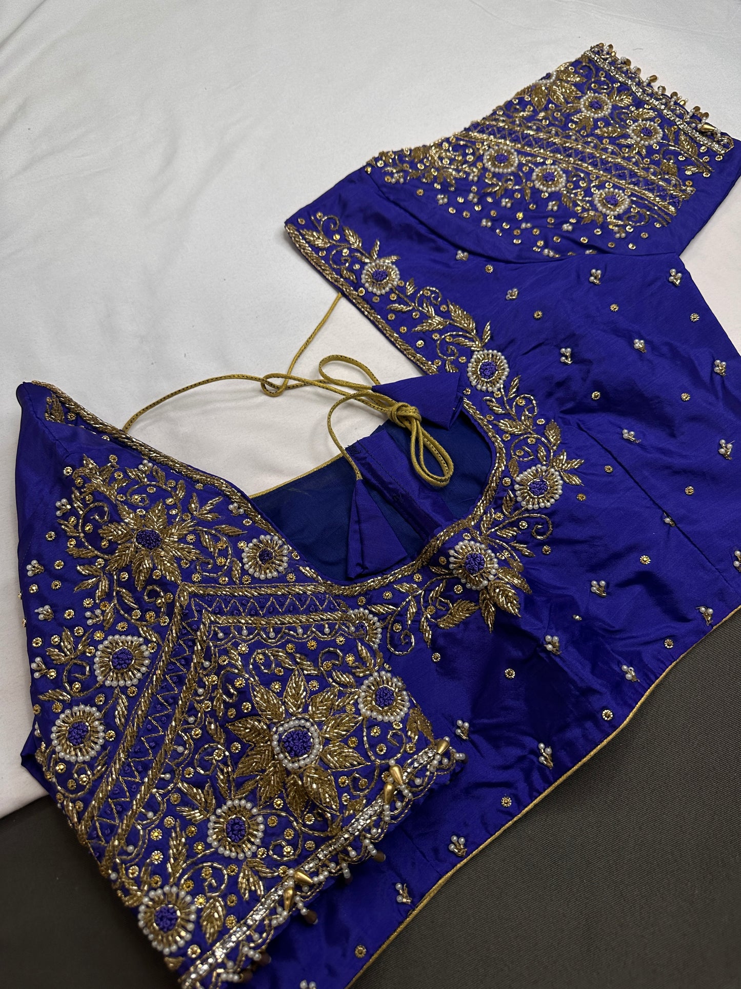 Blue Pattu Silk Maggam Aari Blouse - 