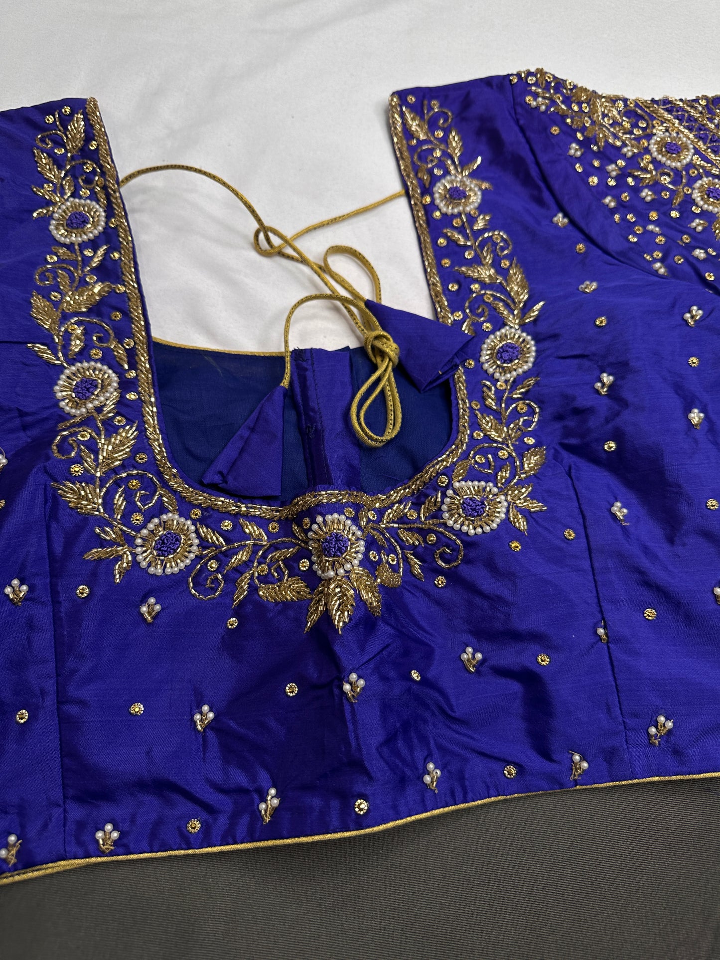 Blue Pattu Silk Maggam Aari Blouse - 