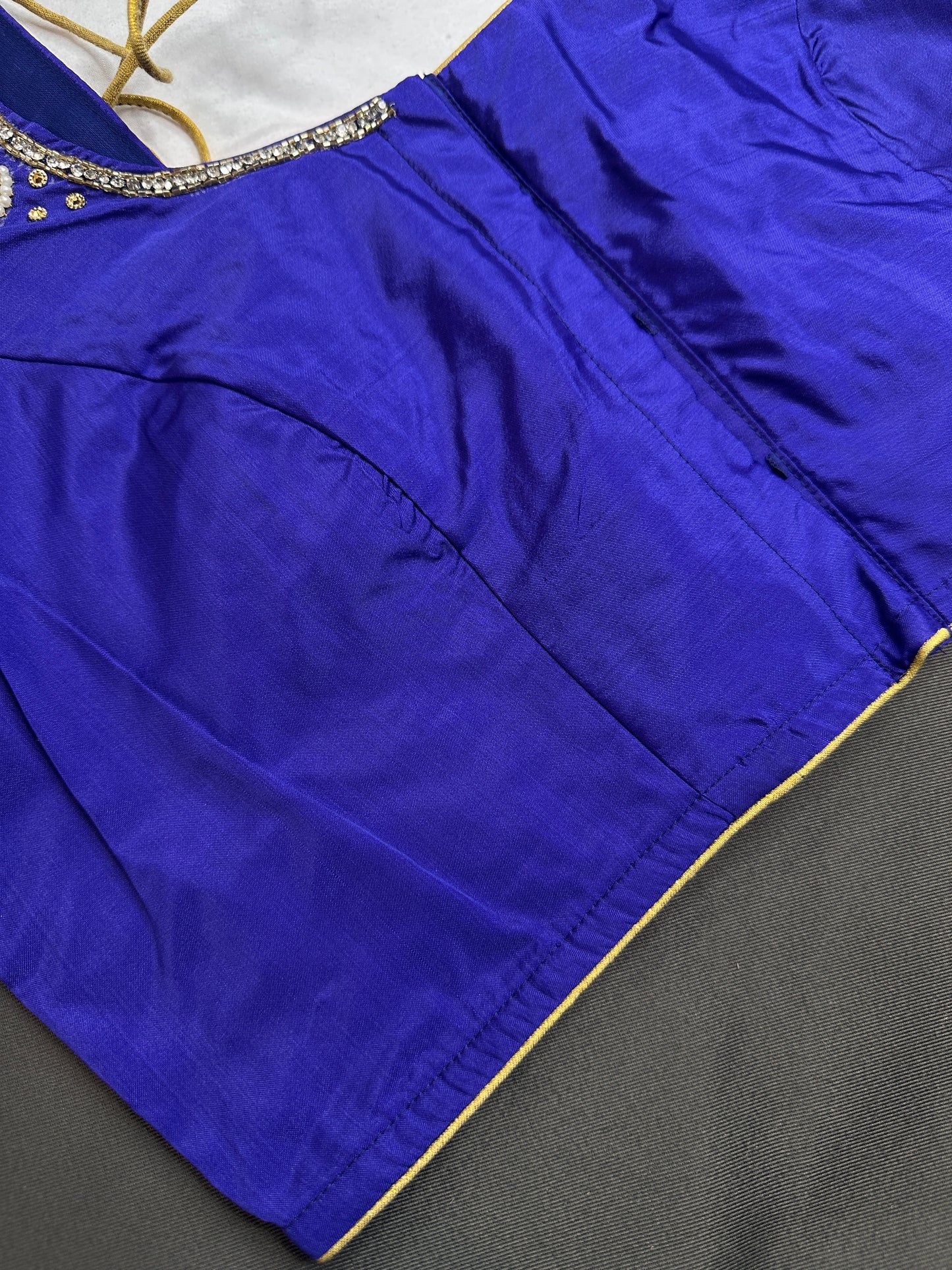 Blue Pattu Silk Maggam Aari Blouse - 