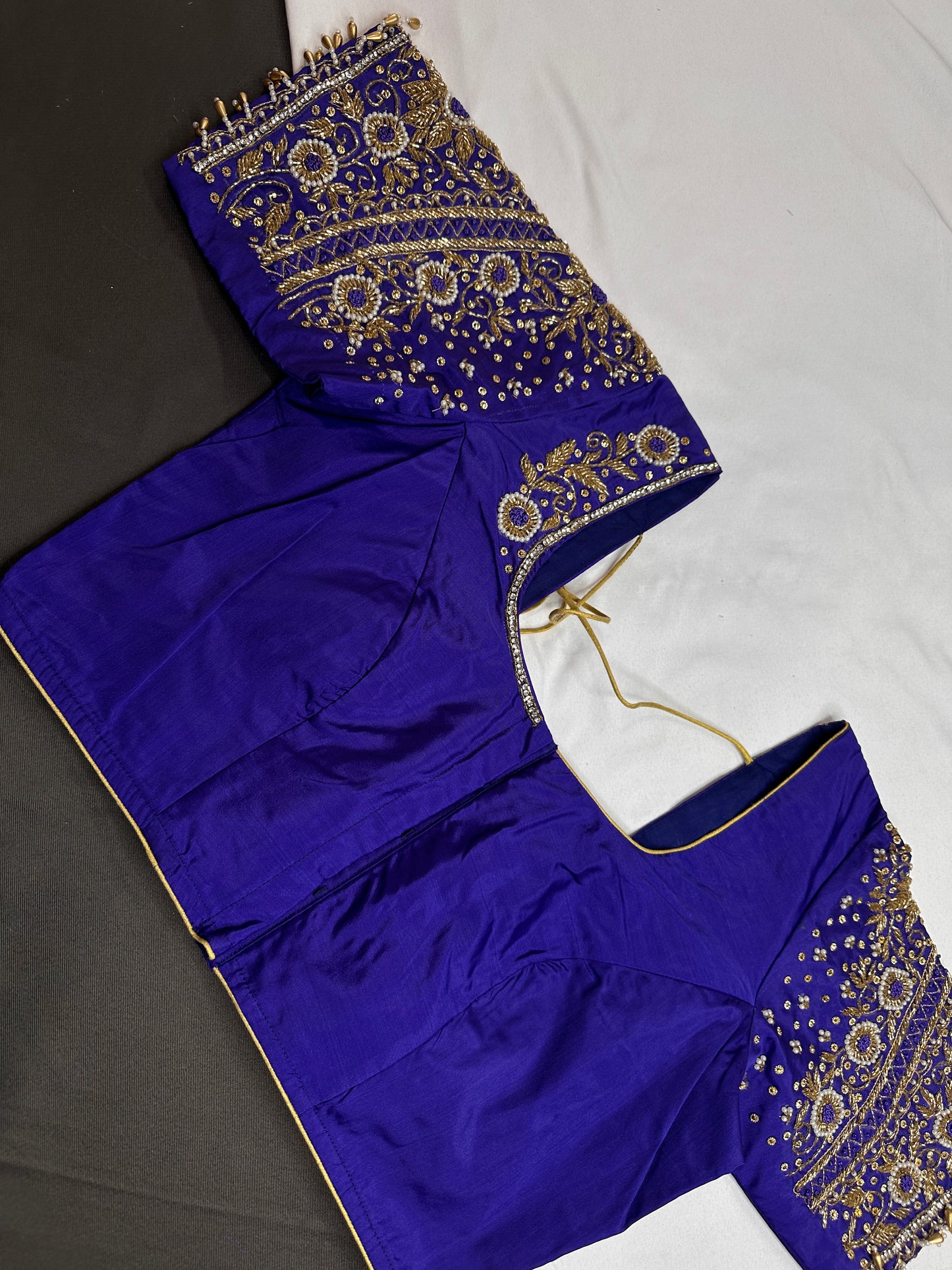 Blue Pattu Silk Maggam Aari Blouse - 
