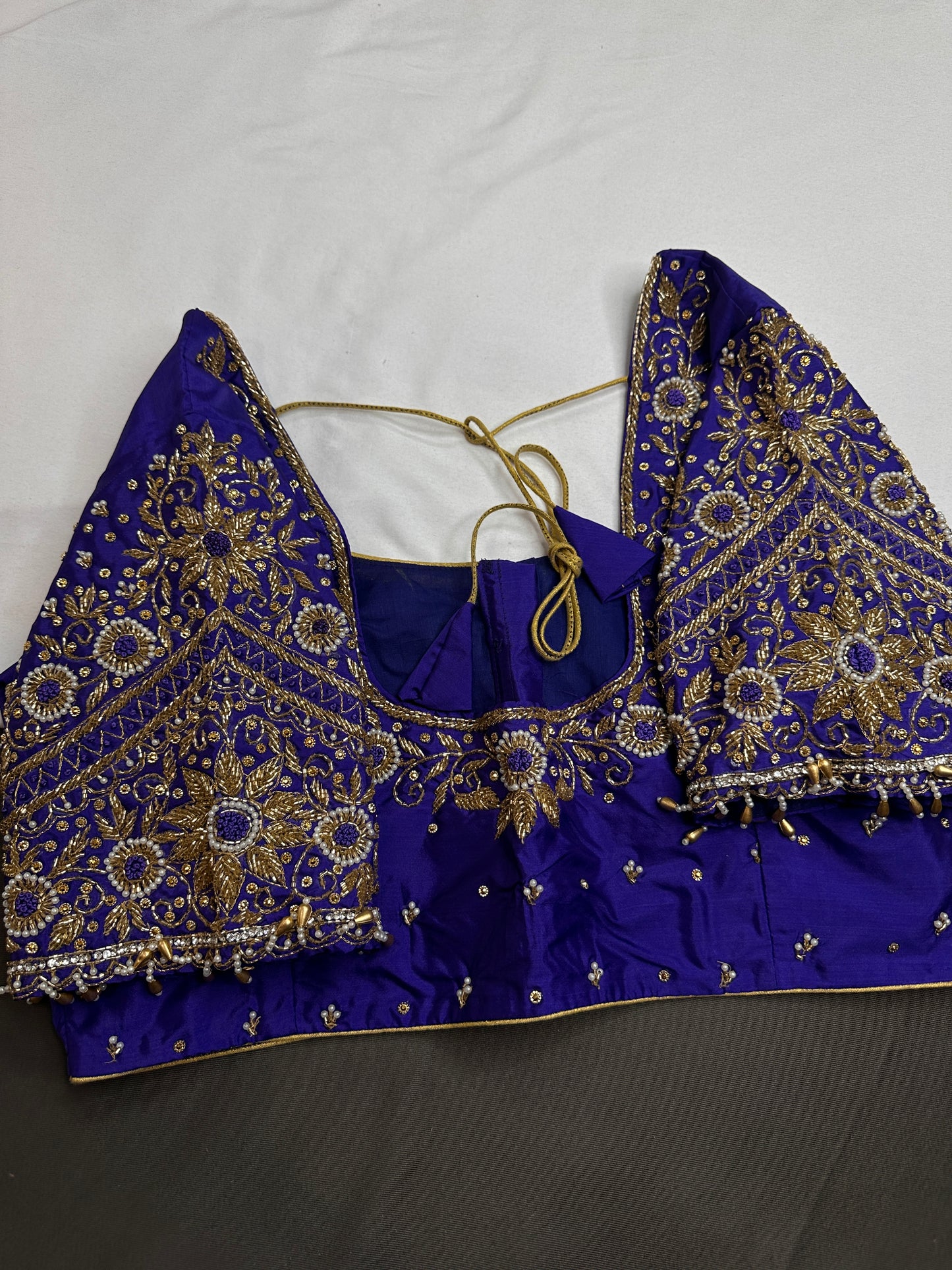 Blue Pattu Silk Maggam Aari Blouse - 