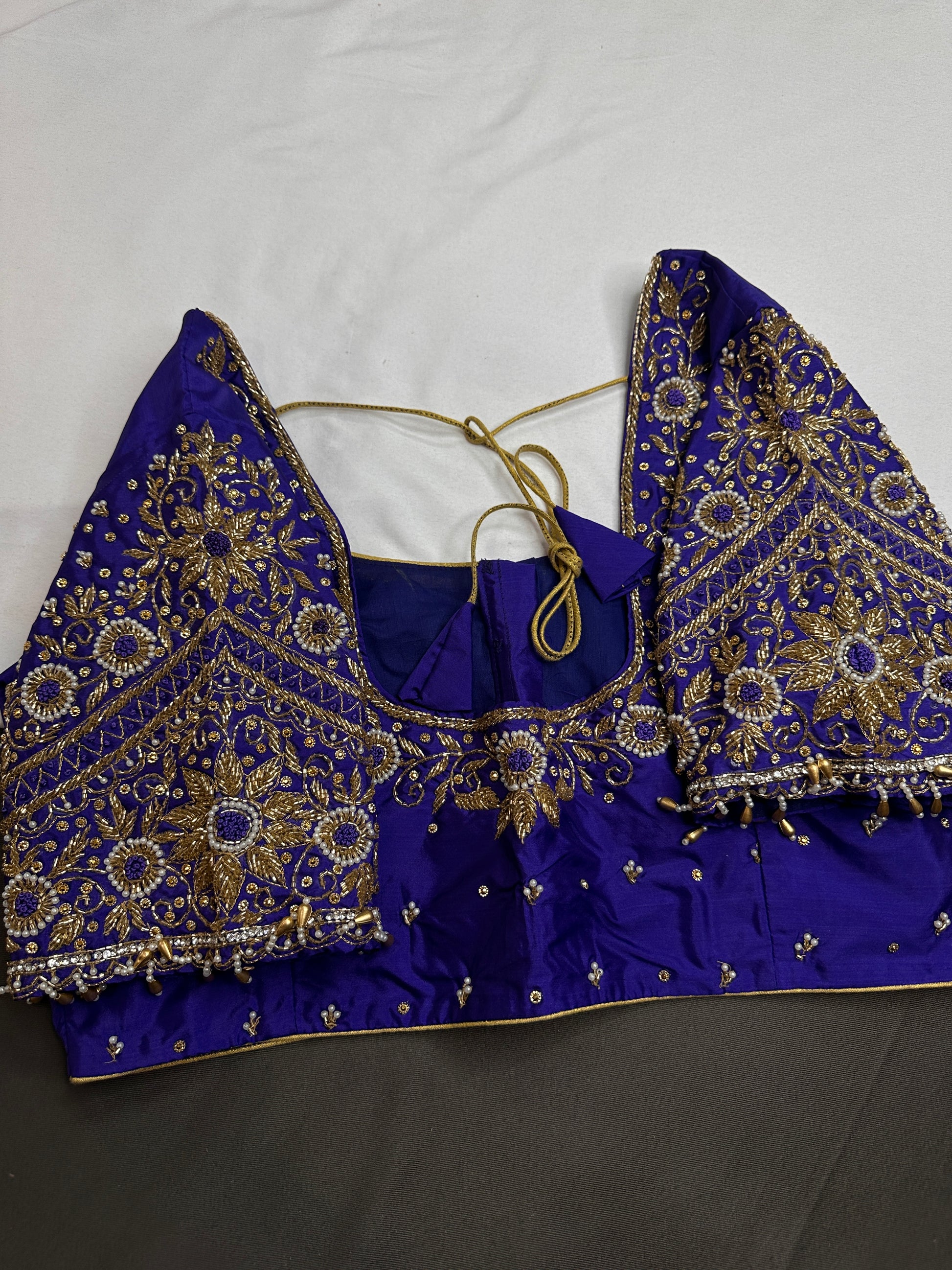 Blue Pattu Silk Maggam Aari Blouse - 