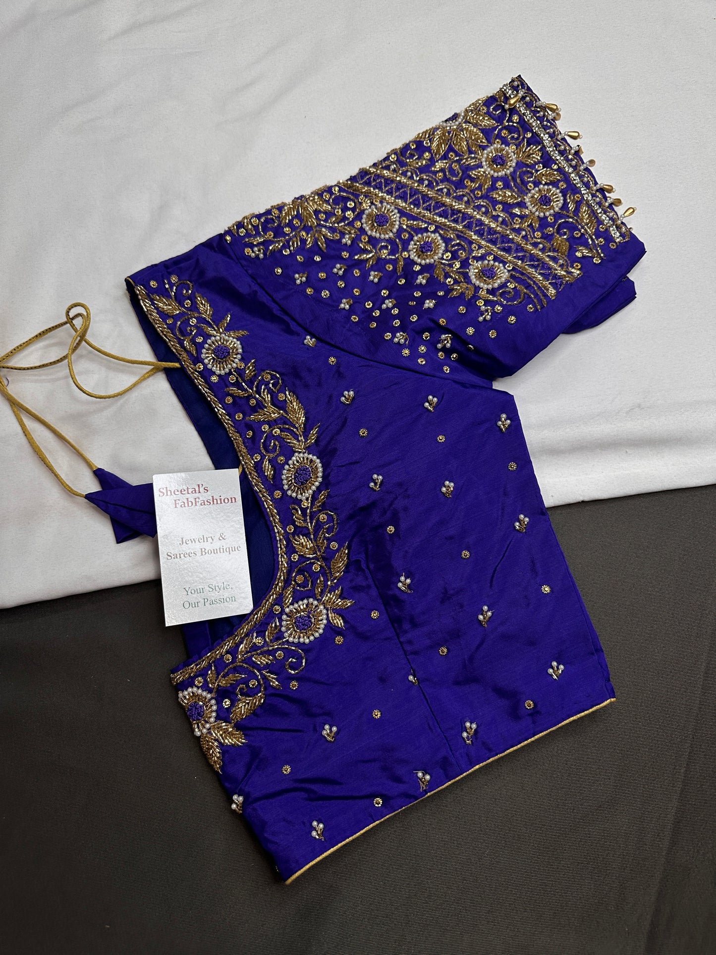 Blue Pattu Silk Maggam Aari Blouse - 