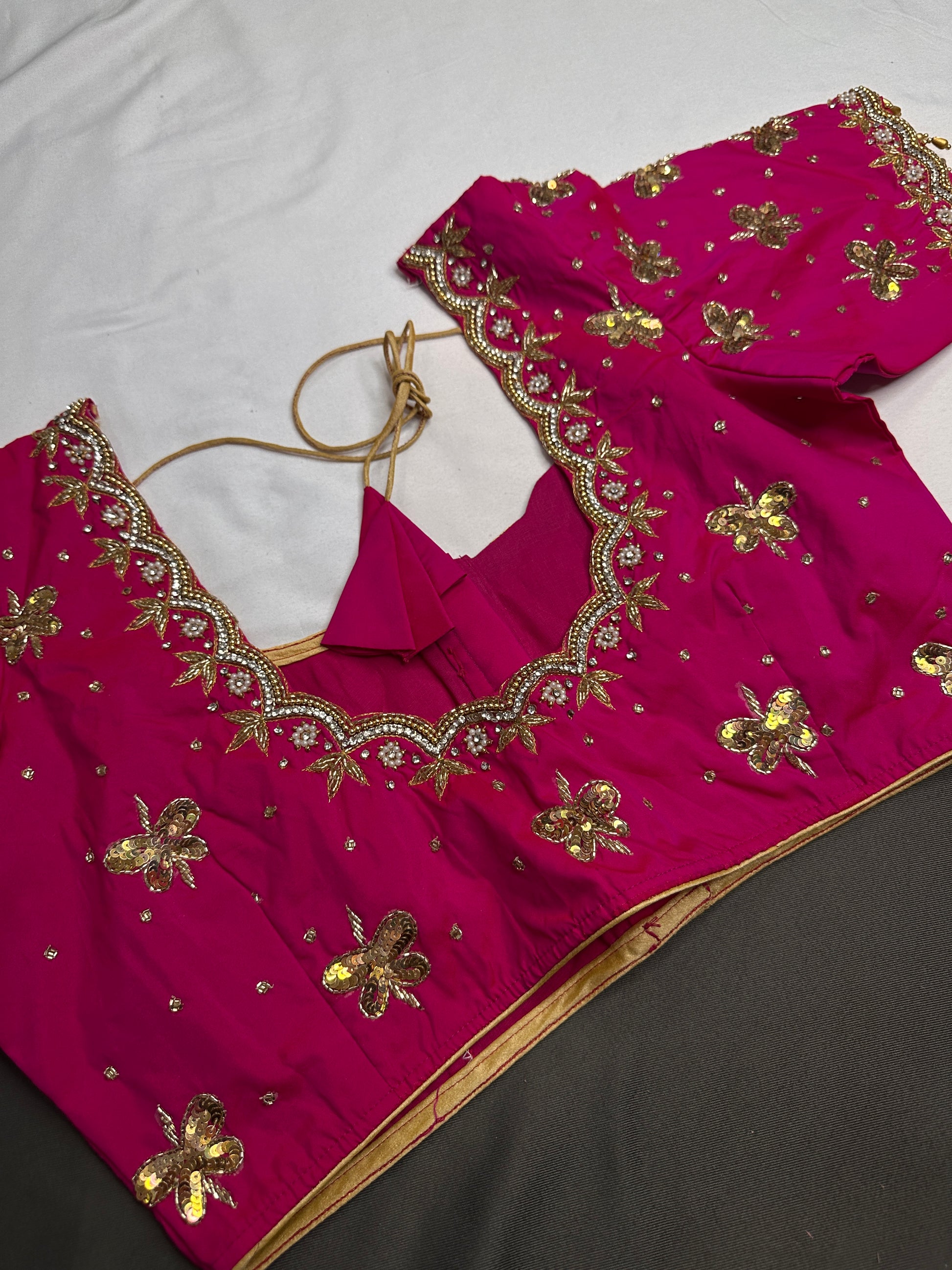 Pink Butterfly Maggam Aari Work Blouse - 