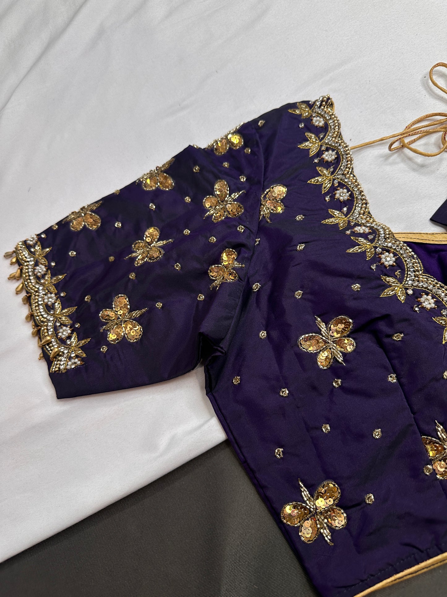 Purple Butterfly Maggam Aari Work Blouse - 