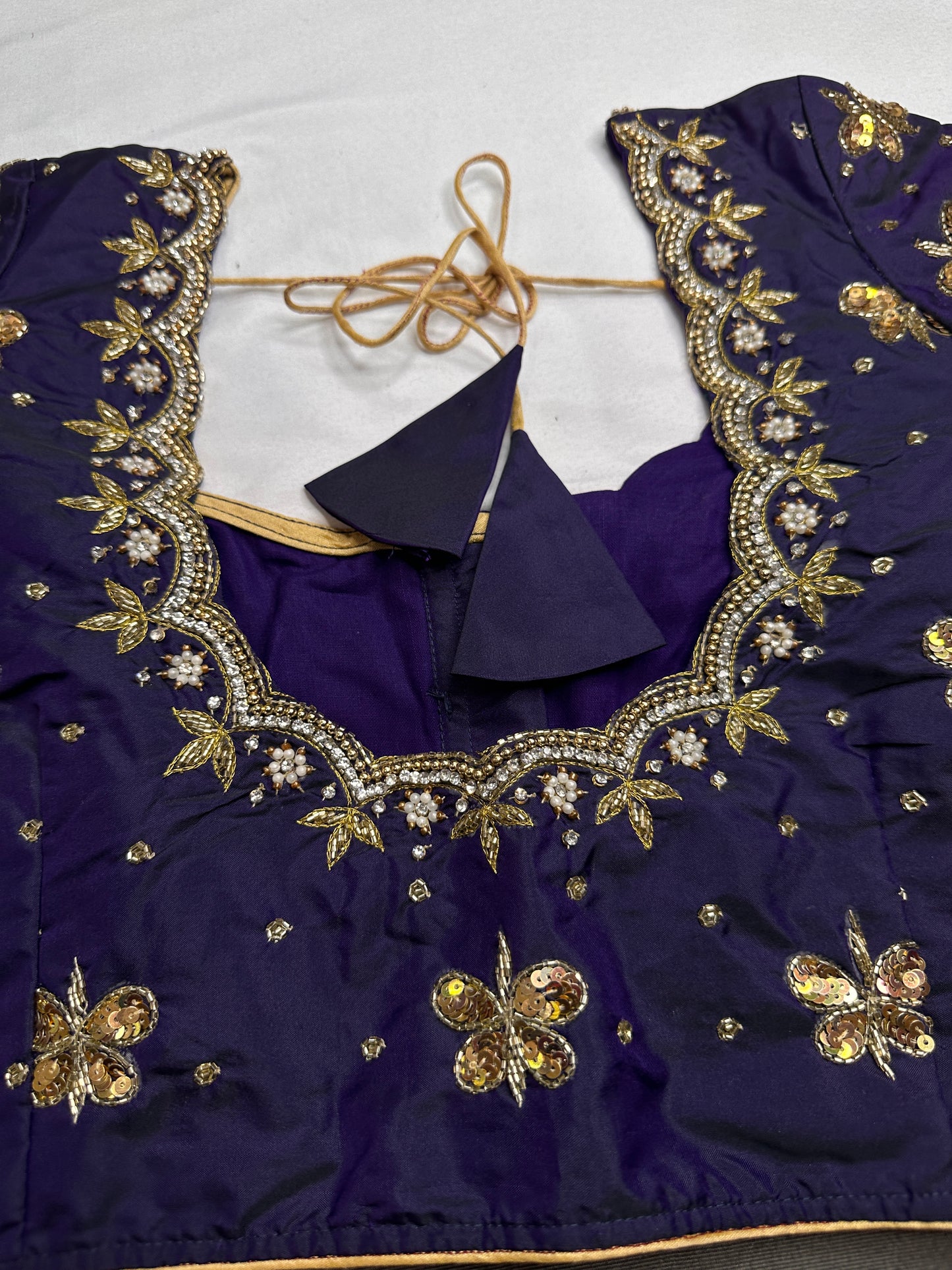 Purple Butterfly Maggam Aari Work Blouse - 