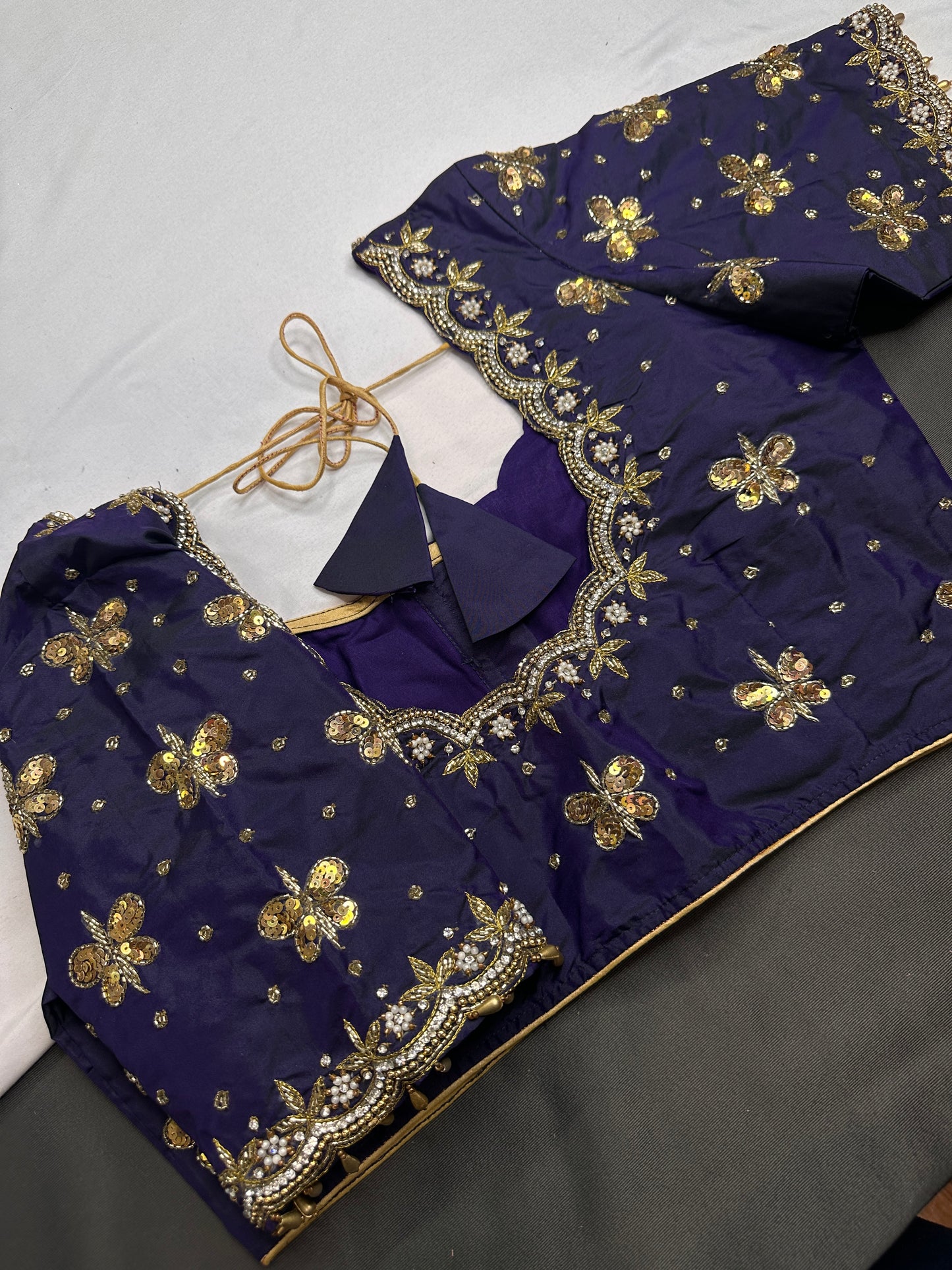 Purple Butterfly Maggam Aari Work Blouse - 