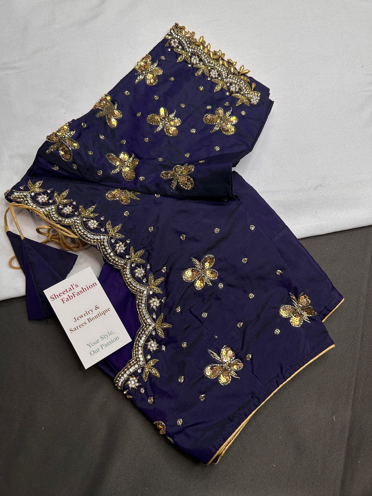 Purple Butterfly Maggam Aari Work Blouse - 