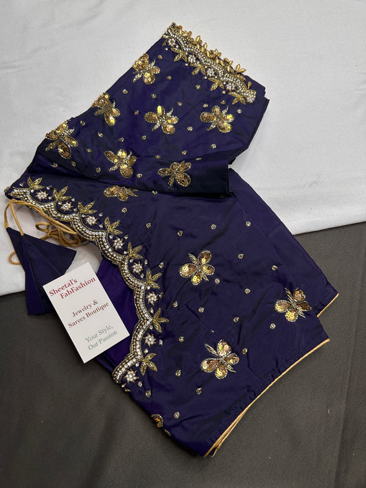 Purple Butterfly Maggam Aari Work Blouse - 