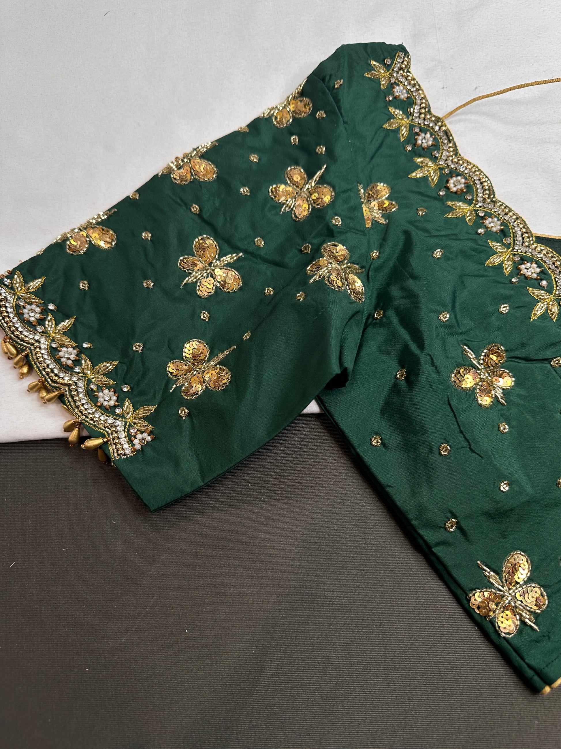 Green Butterfly Maggam Aari Work Blouse - 