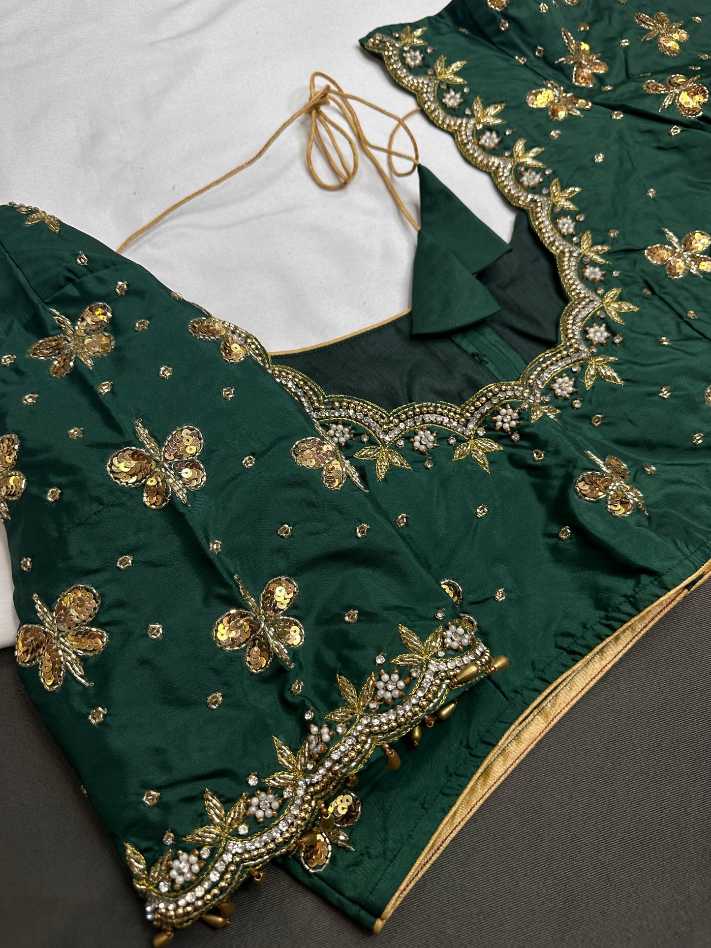 Green Butterfly Maggam Aari Work Blouse - 