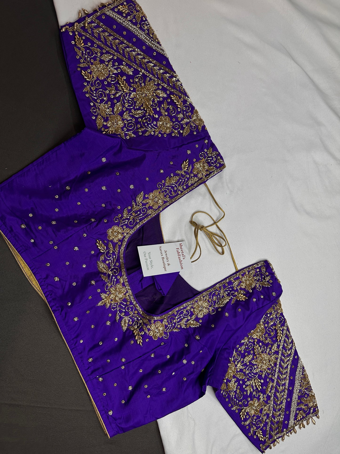 Purple Pattu Silk Maggam Aari Blouse - 