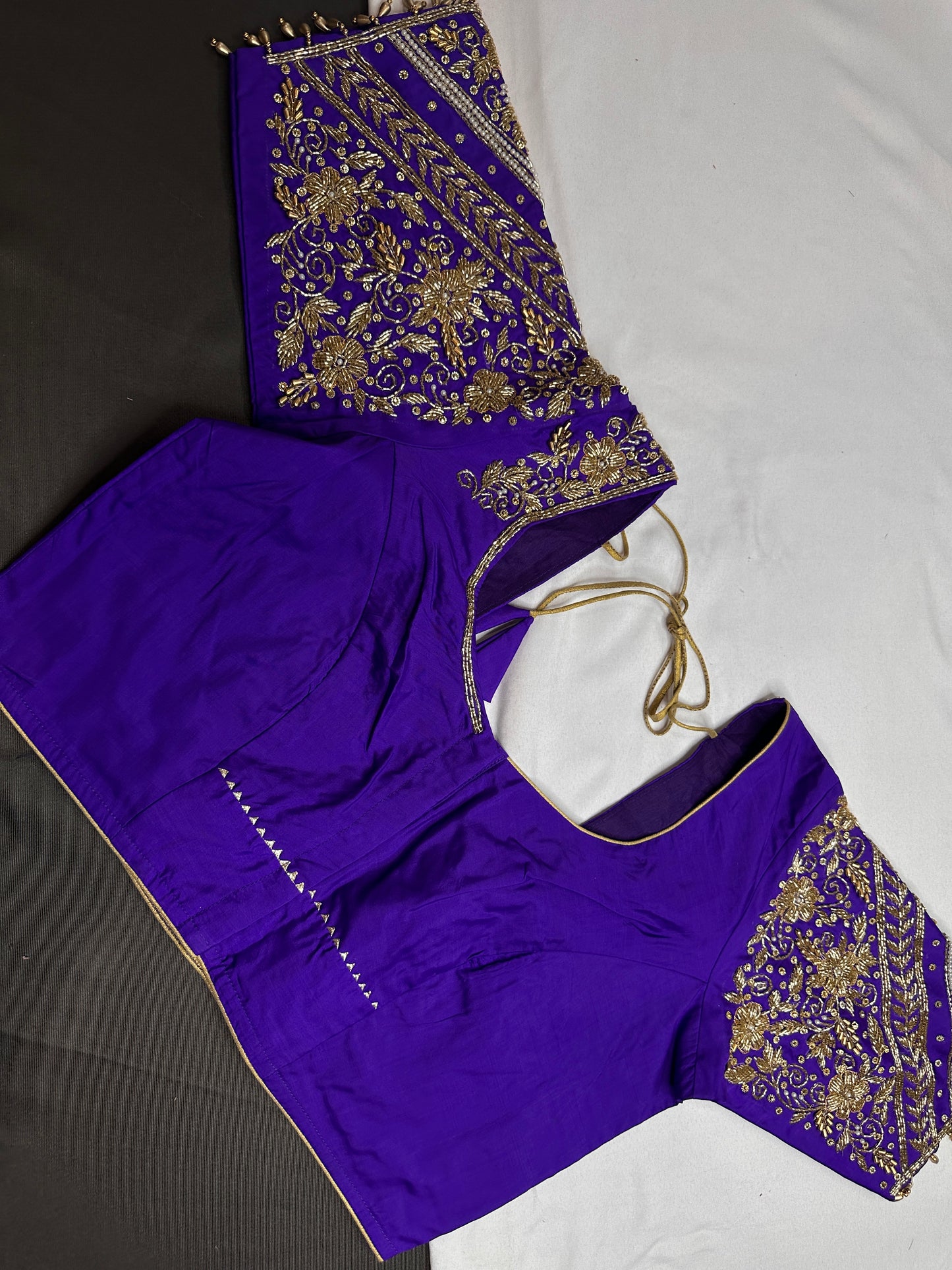Purple Pattu Silk Maggam Aari Blouse - 