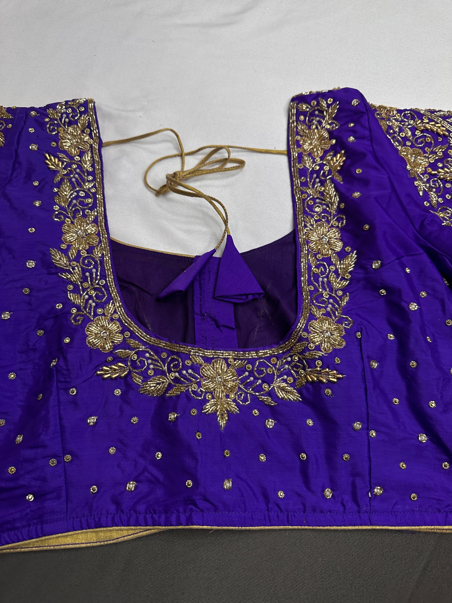 Purple Pattu Silk Maggam Aari Blouse - 