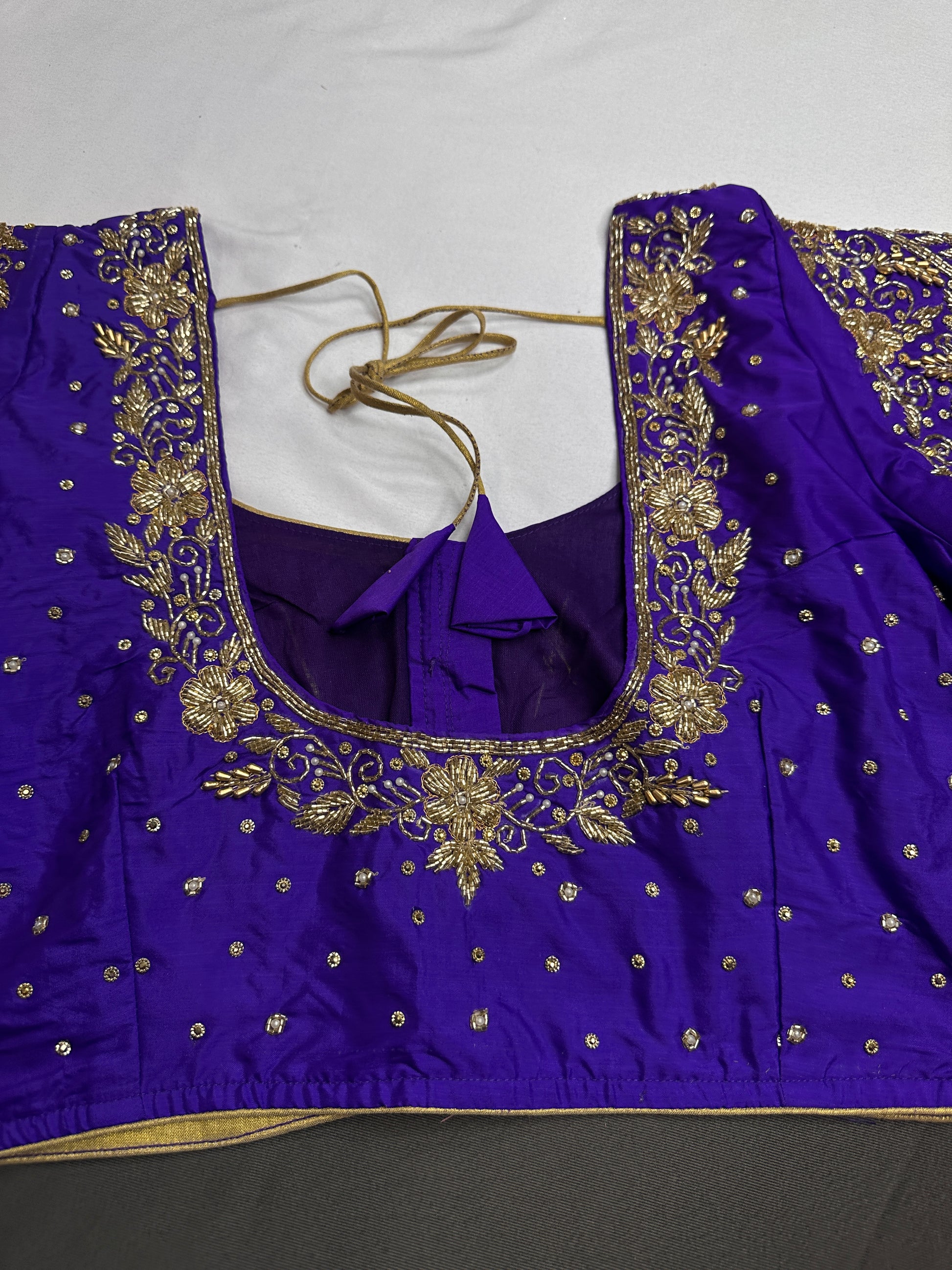 Purple Pattu Silk Maggam Aari Blouse - 