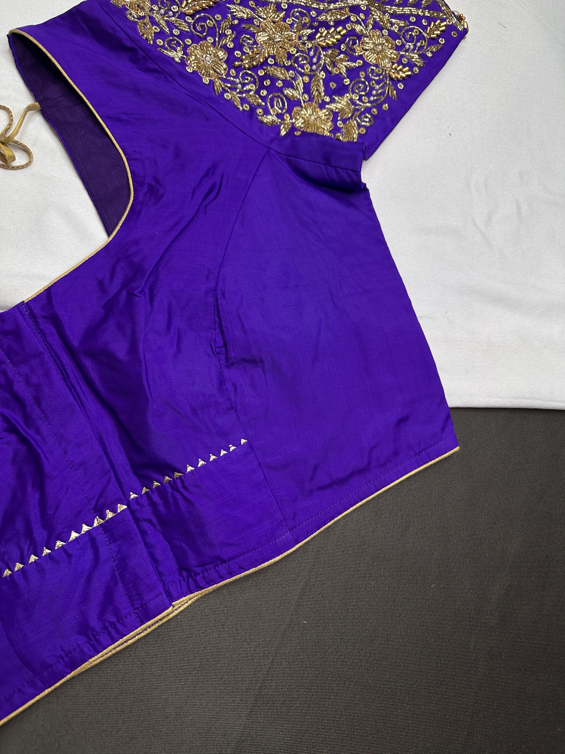 Purple Pattu Silk Maggam Aari Blouse - 
