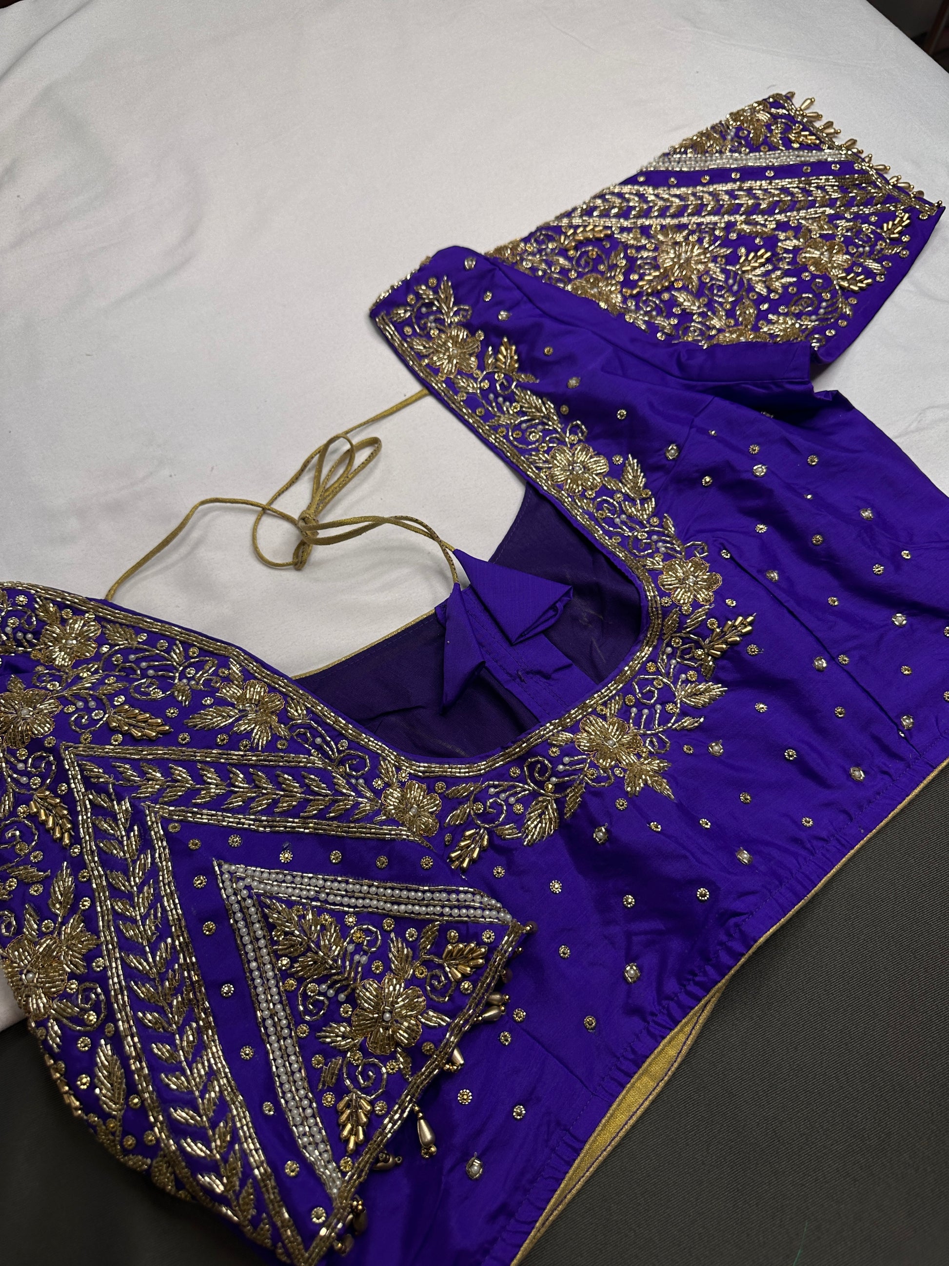 Purple Pattu Silk Maggam Aari Blouse - 