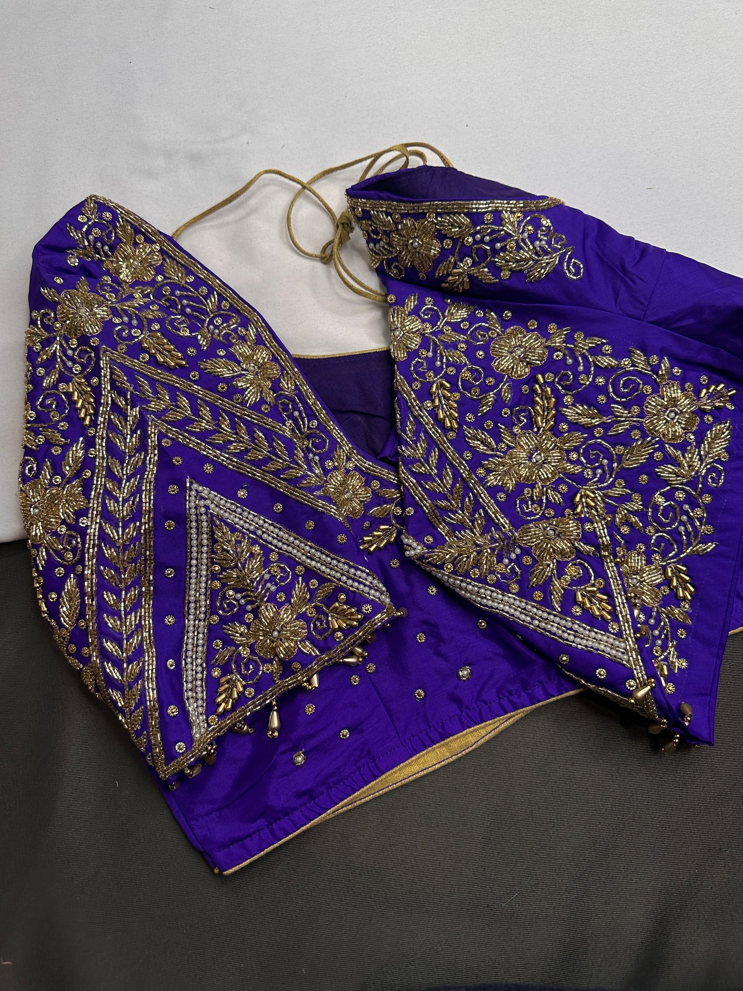 Purple Pattu Silk Maggam Aari Blouse - 