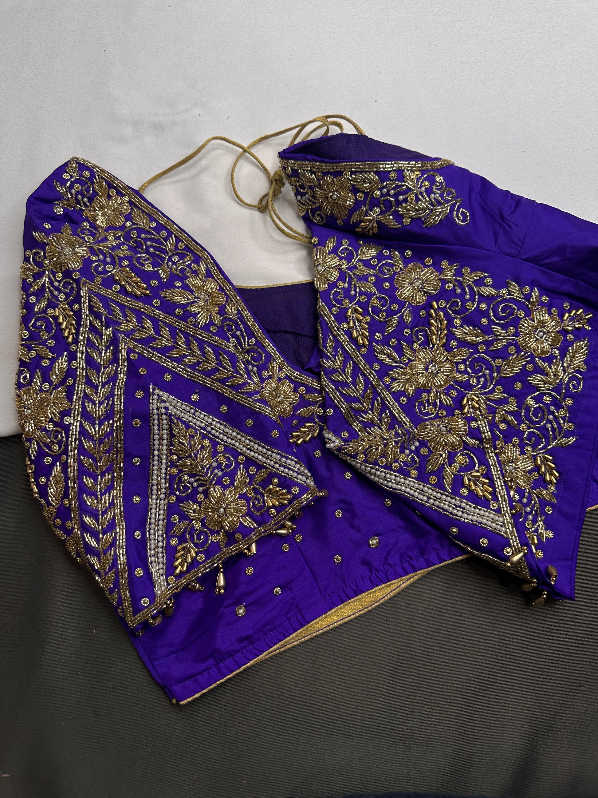 Purple Pattu Silk Maggam Aari Blouse - 