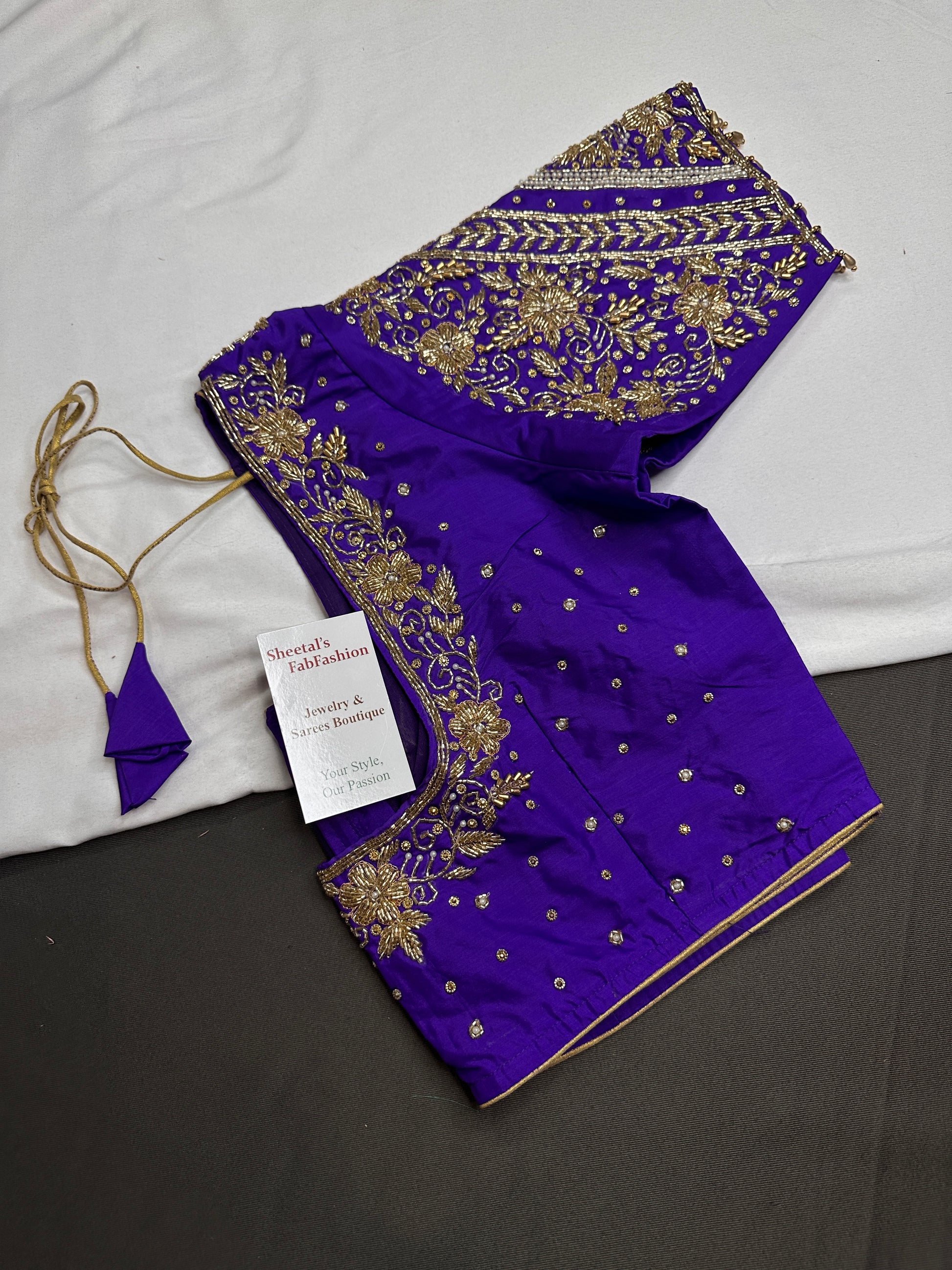 Purple Pattu Silk Maggam Aari Blouse - 