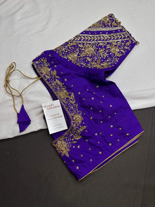 Purple Pattu Silk Maggam Aari Blouse - 
