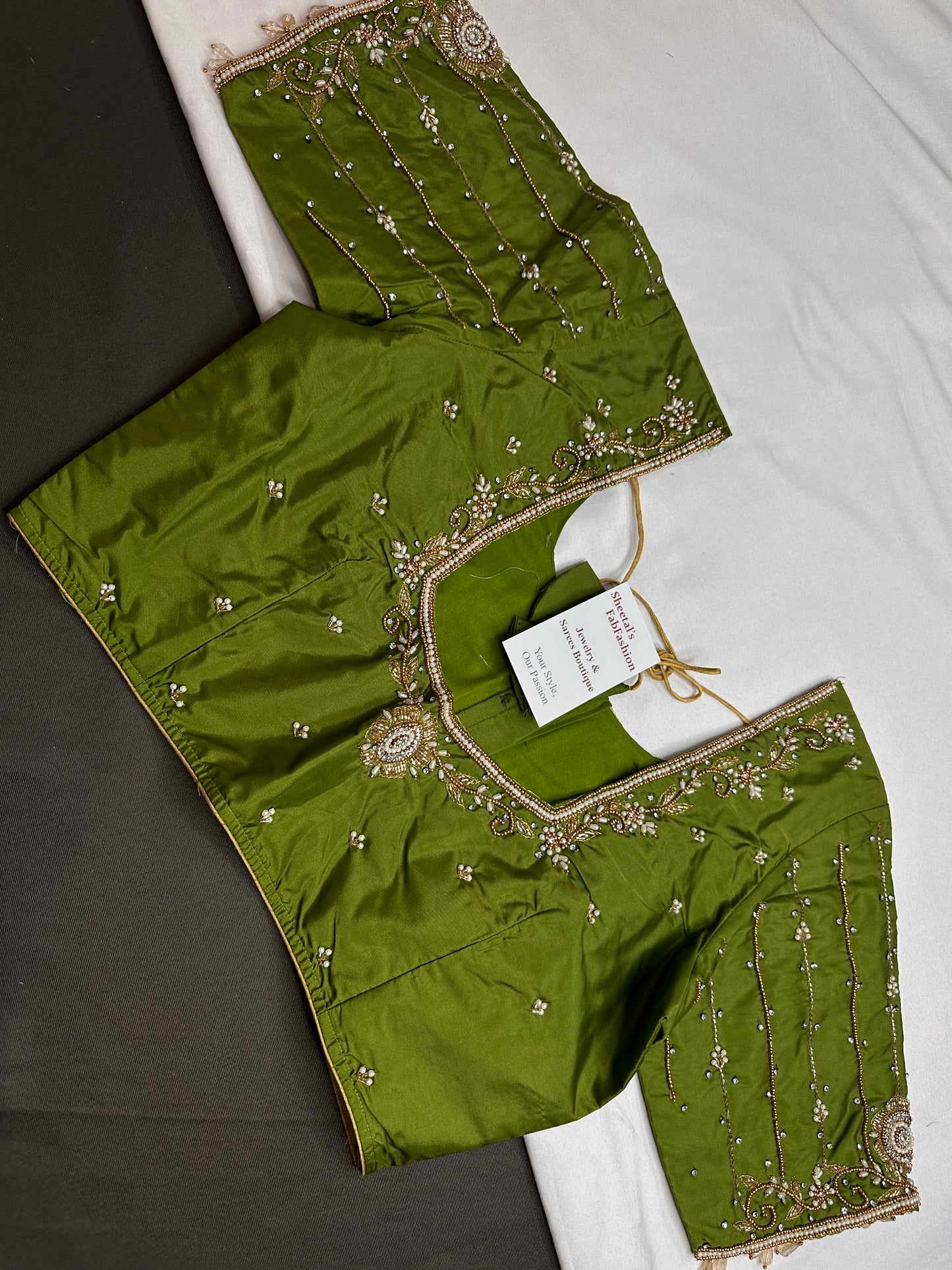 Green Silk Maggam Aari Blouse - 