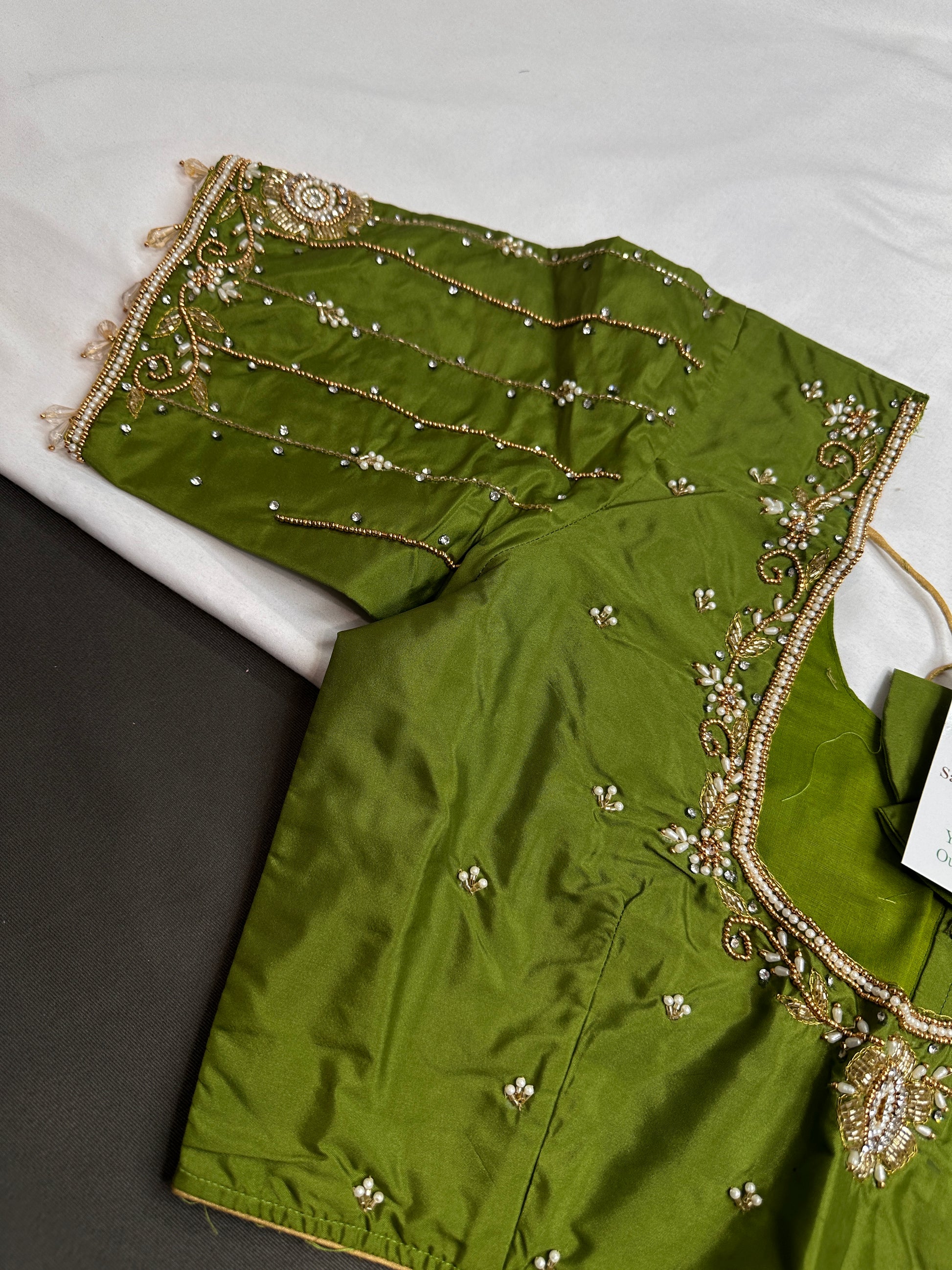 Green Silk Maggam Aari Blouse - 