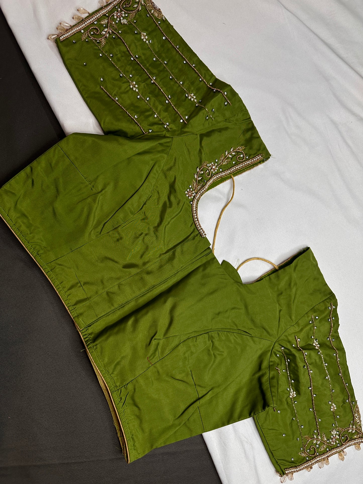 Green Silk Maggam Aari Blouse - 