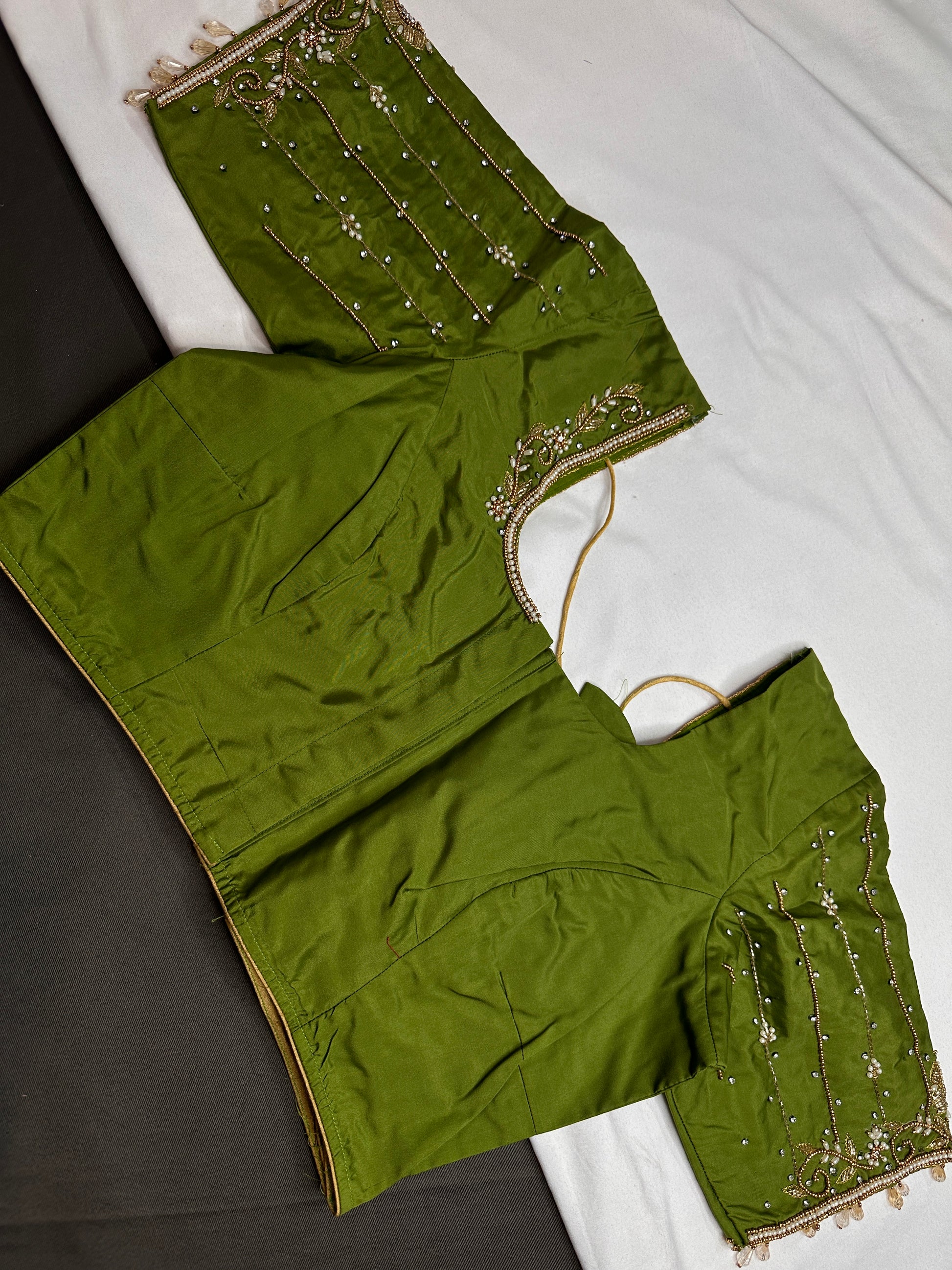 Green Silk Maggam Aari Blouse - 